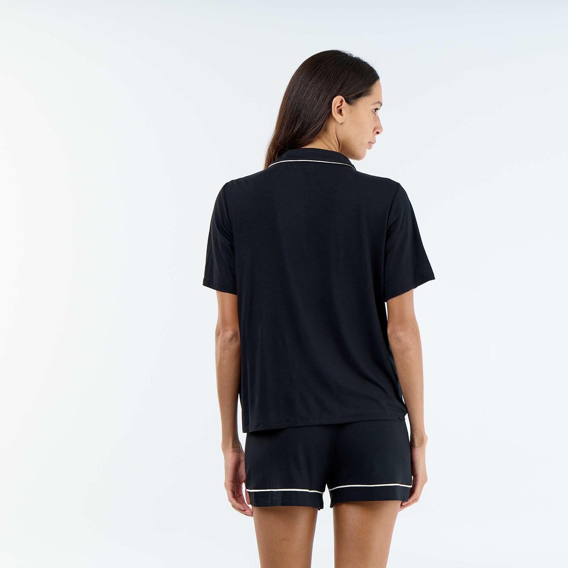 2-piece short marled viscose pyjamas BLACK