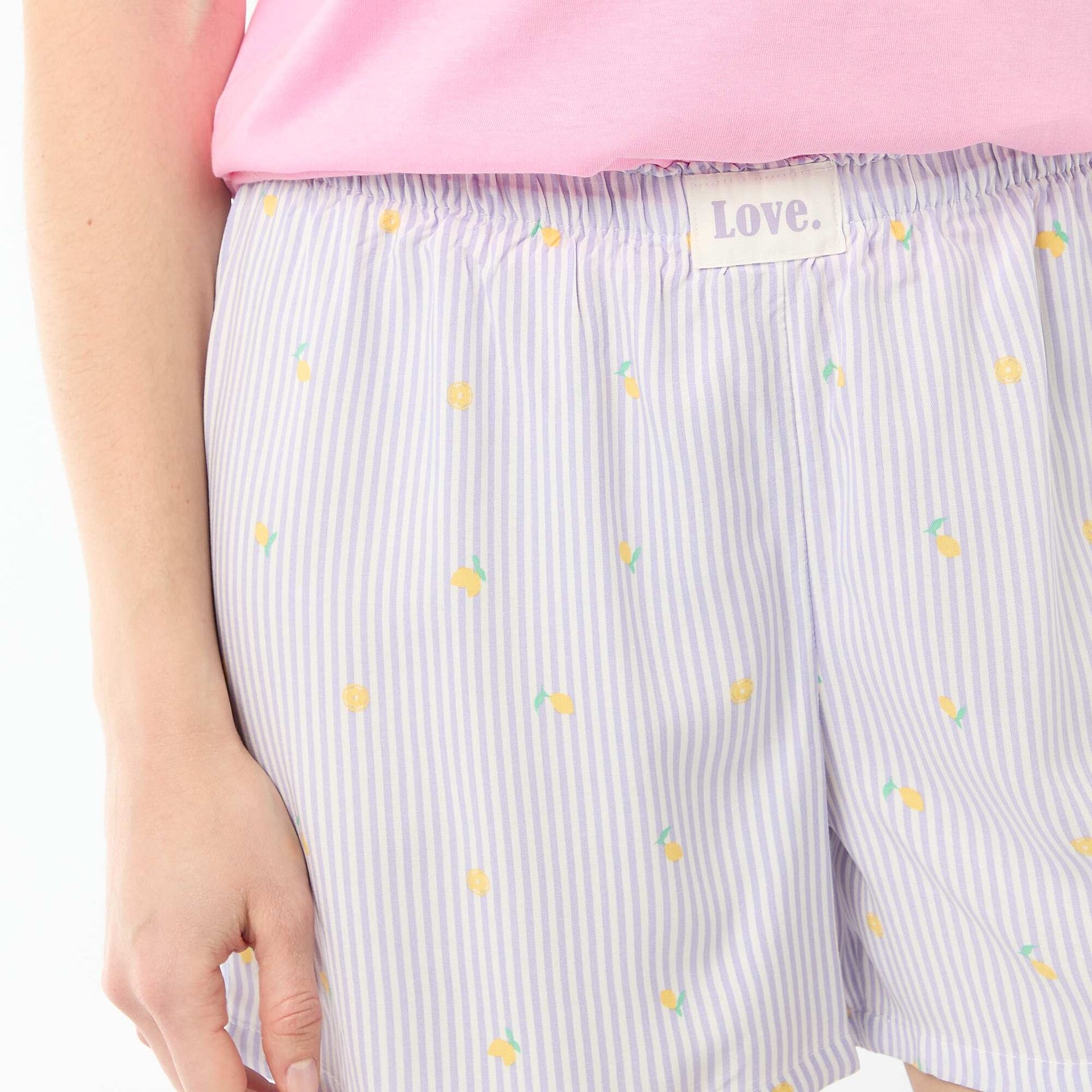 Striped All-Over Print Lightweight Top & Shorts Pajama Set PURPLE