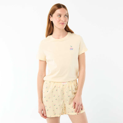 Striped All-Over Print Lightweight Top & Shorts Pajama Set YELLOW