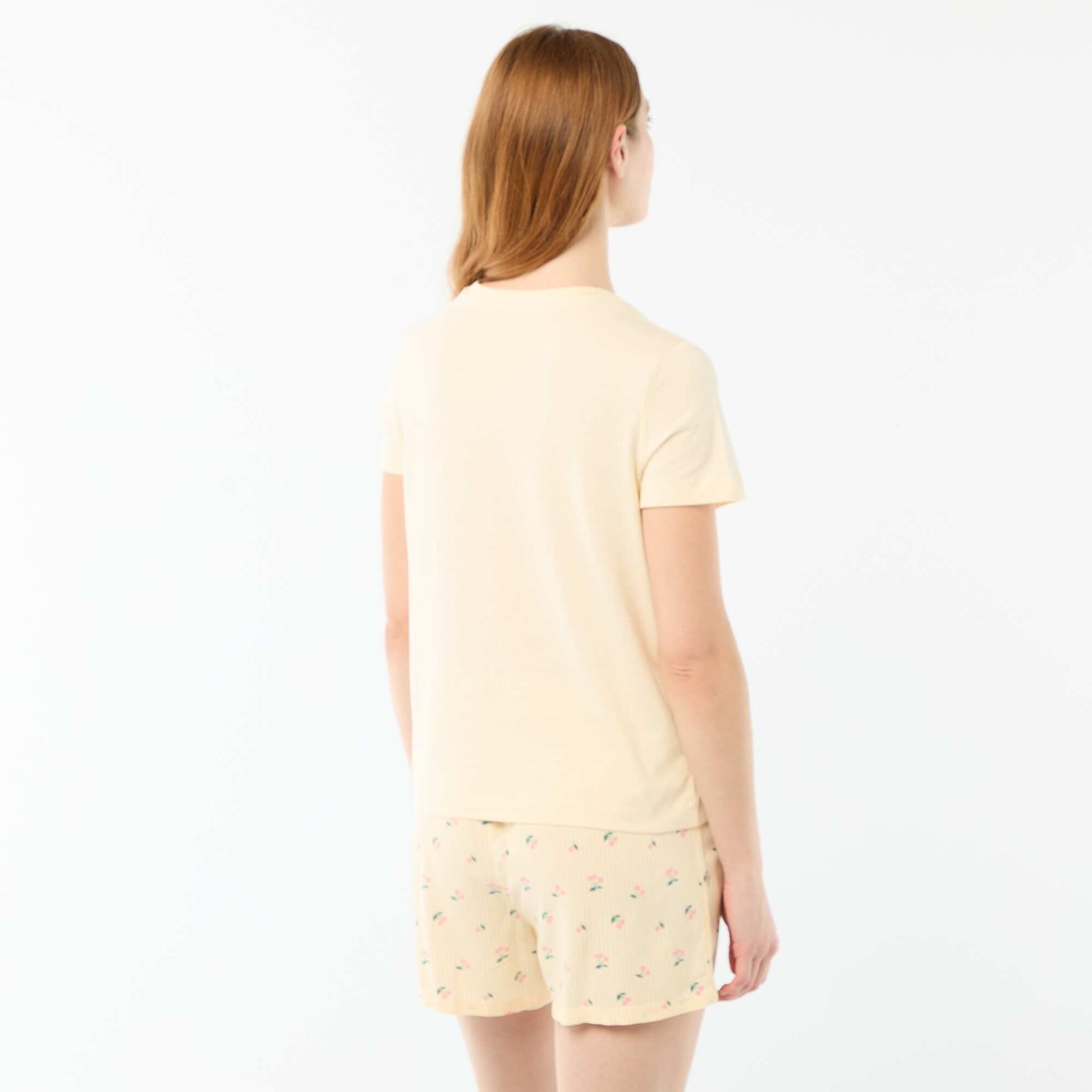 Striped All-Over Print Lightweight Top & Shorts Pajama Set YELLOW