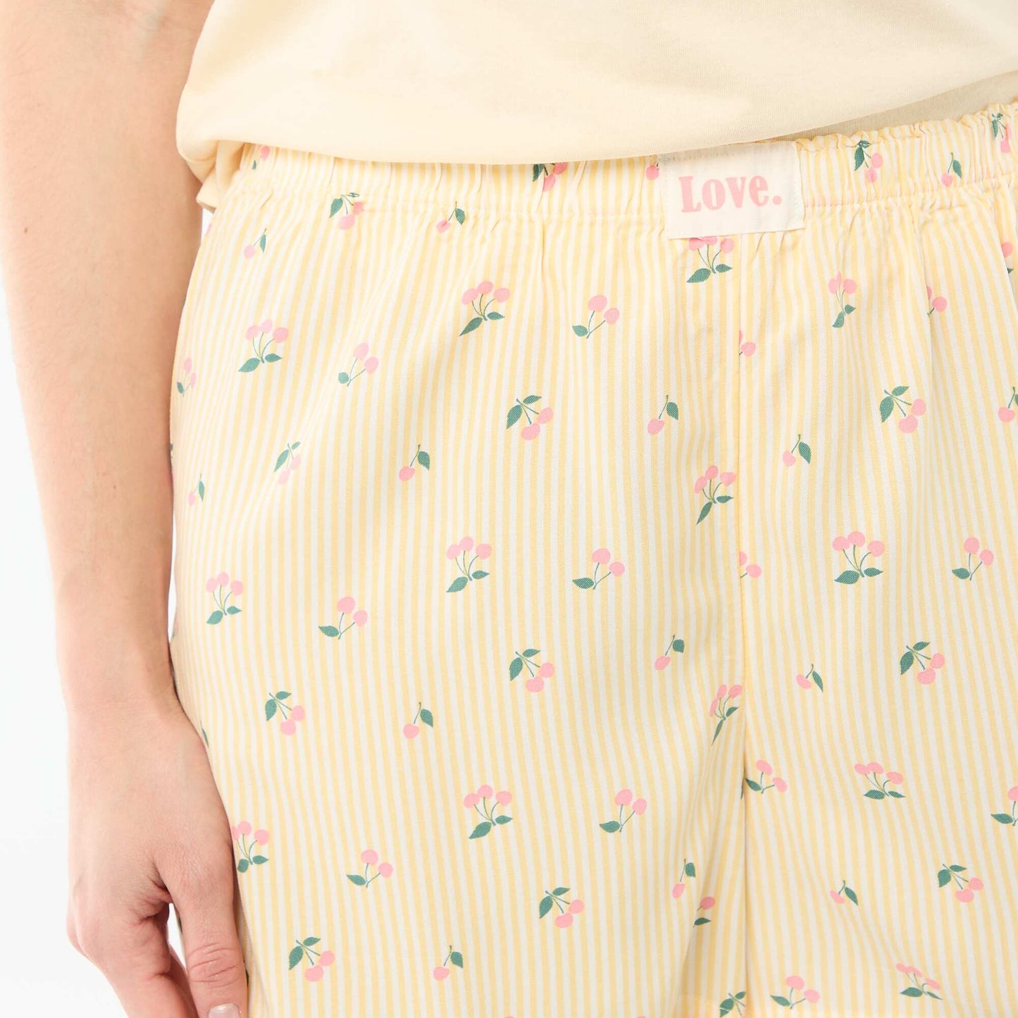 Striped All-Over Print Lightweight Top & Shorts Pajama Set YELLOW