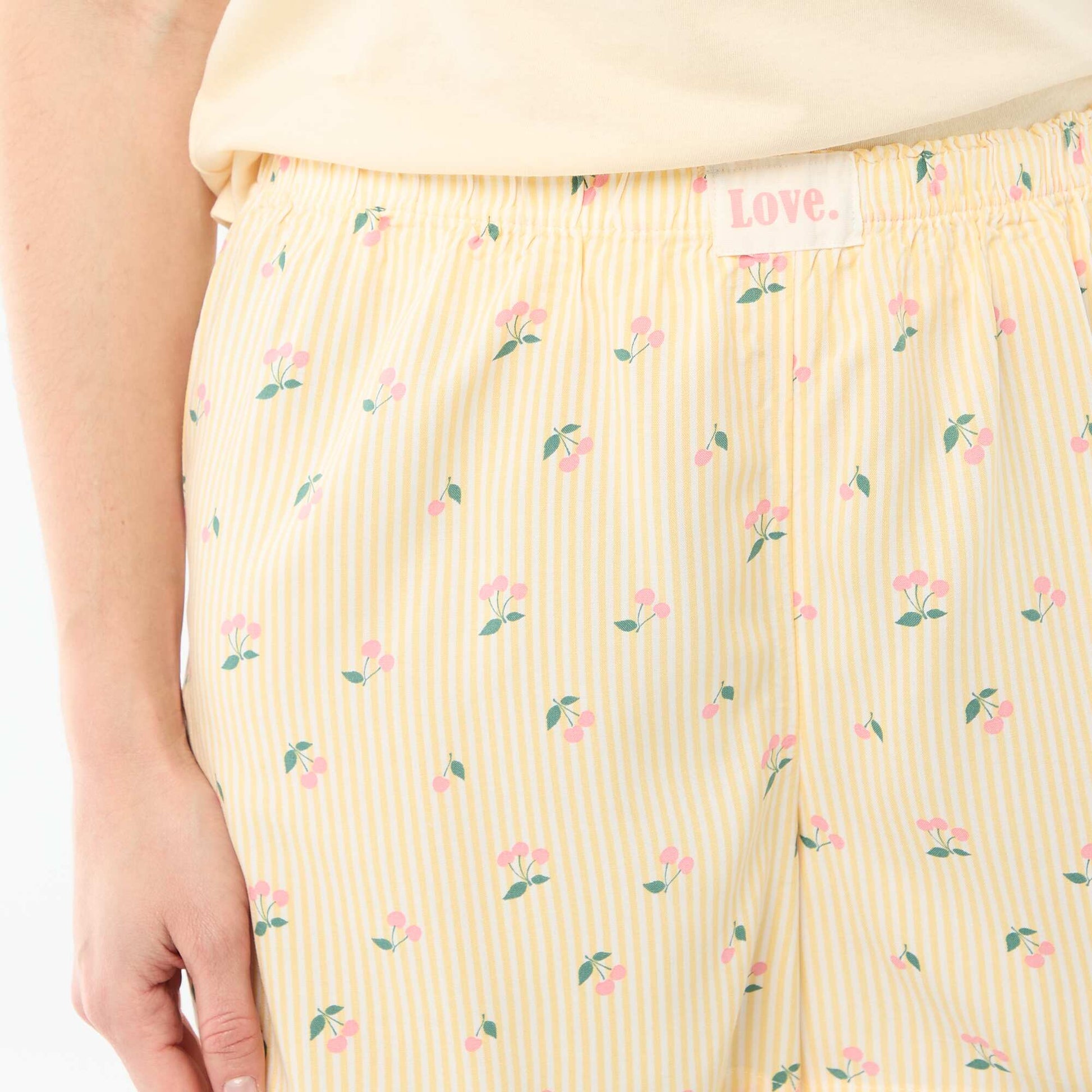 Striped All-Over Print Lightweight Top & Shorts Pajama Set YELLOW