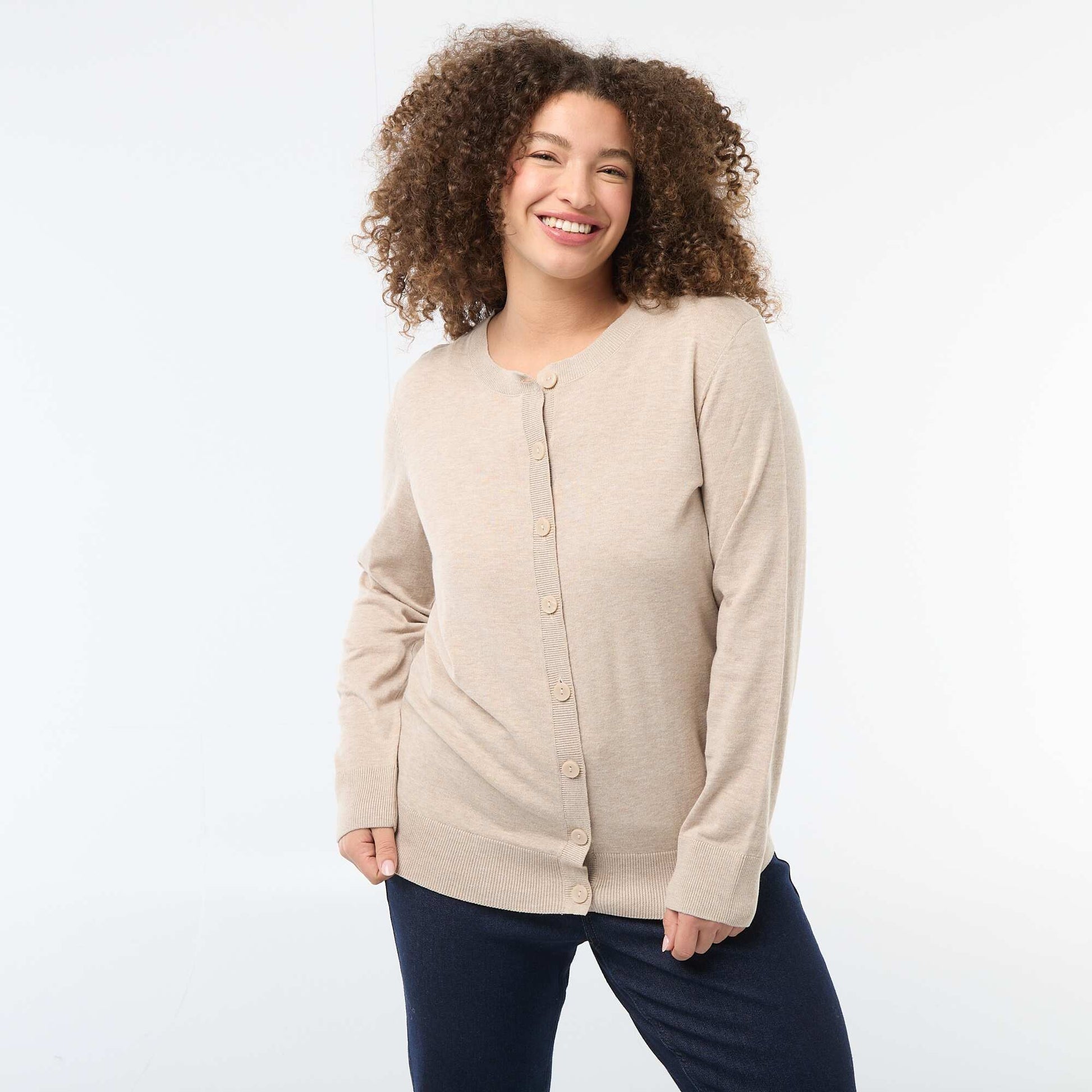 Plain Knit Cardigan BEIGE