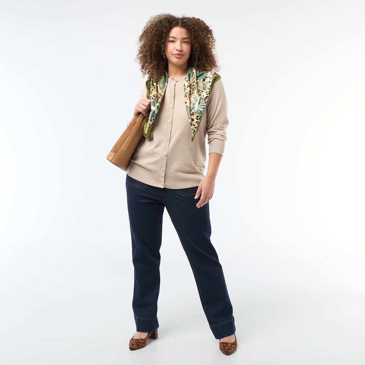 Plain Knit Cardigan BEIGE