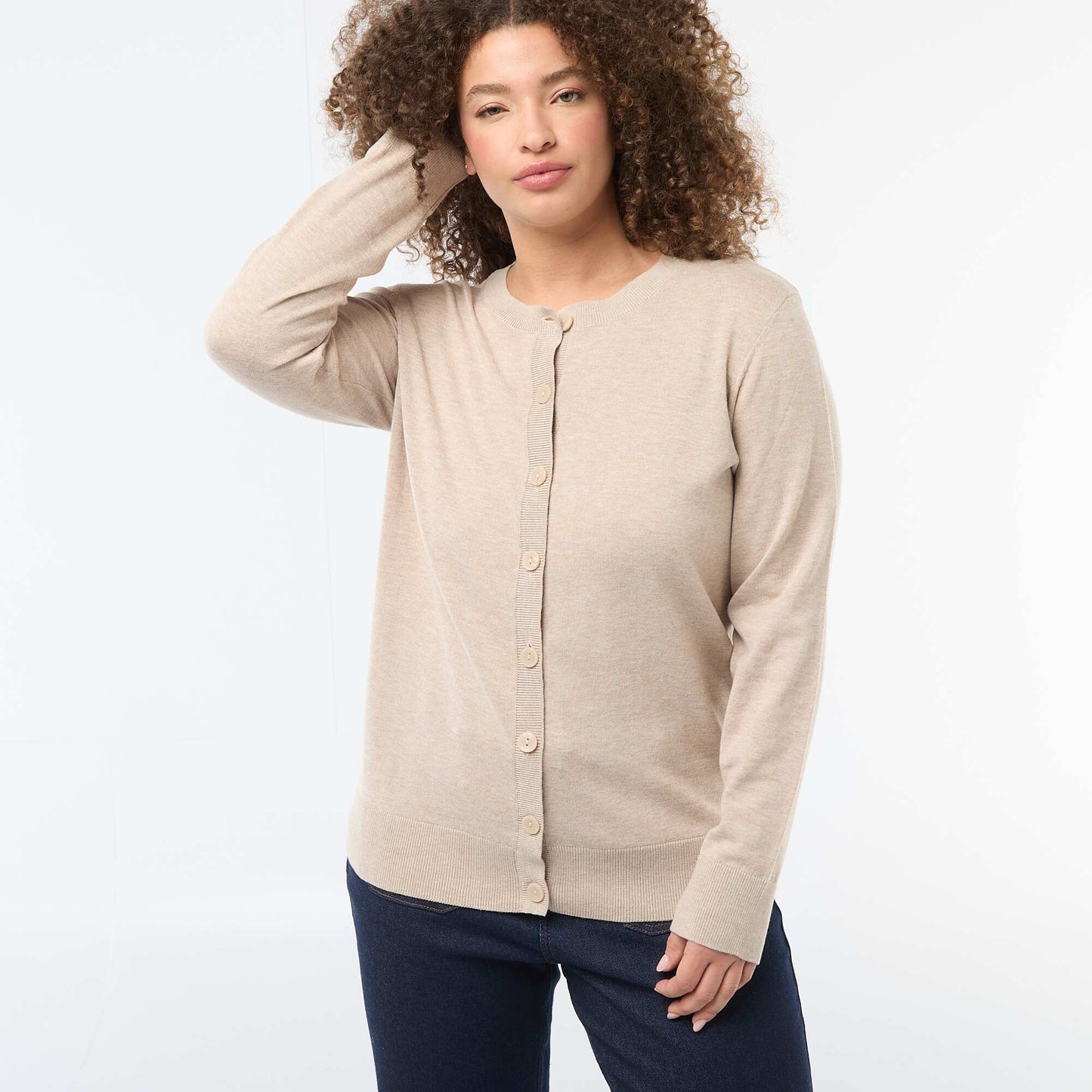 Plain Knit Cardigan BEIGE