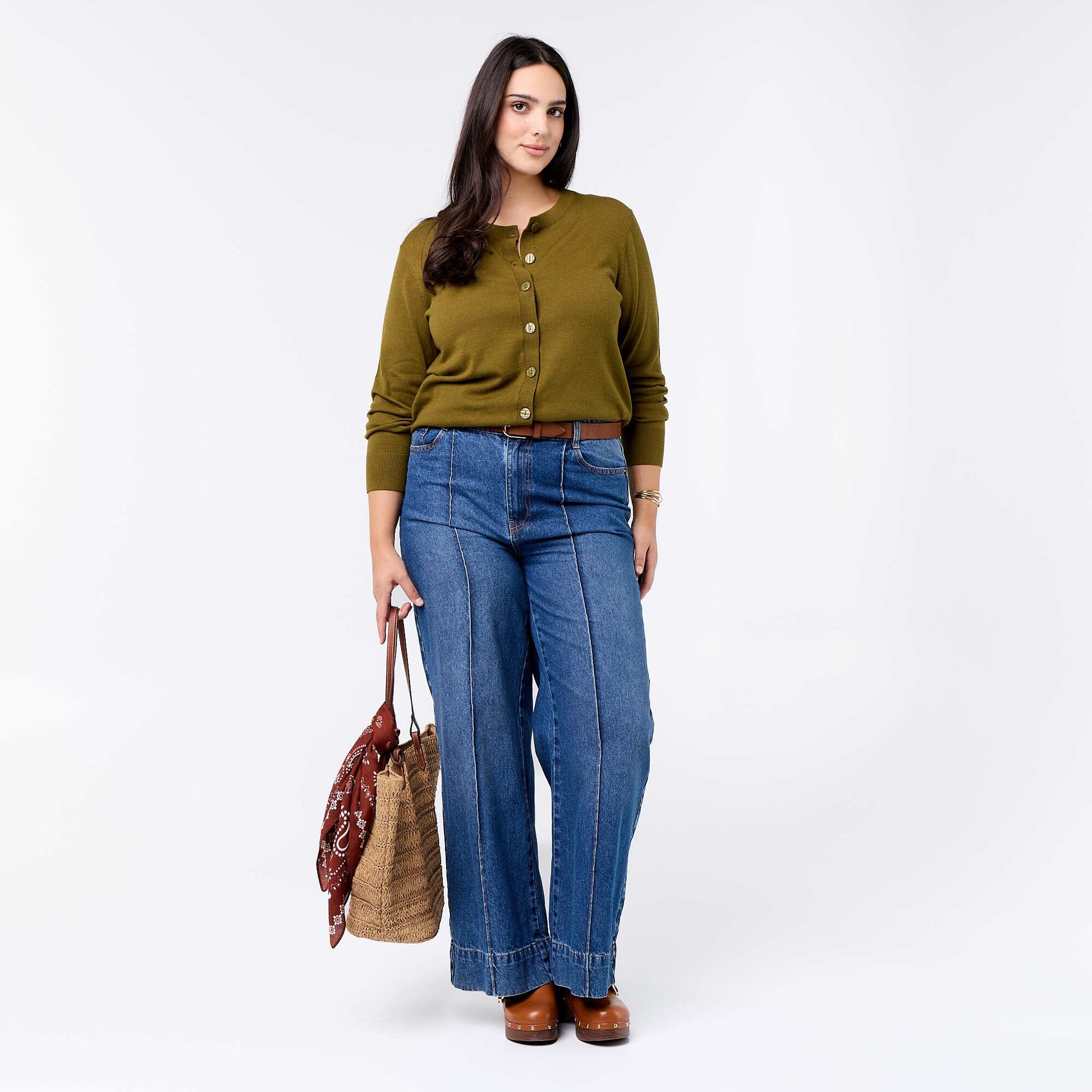 Plain Knit Cardigan GREEN
