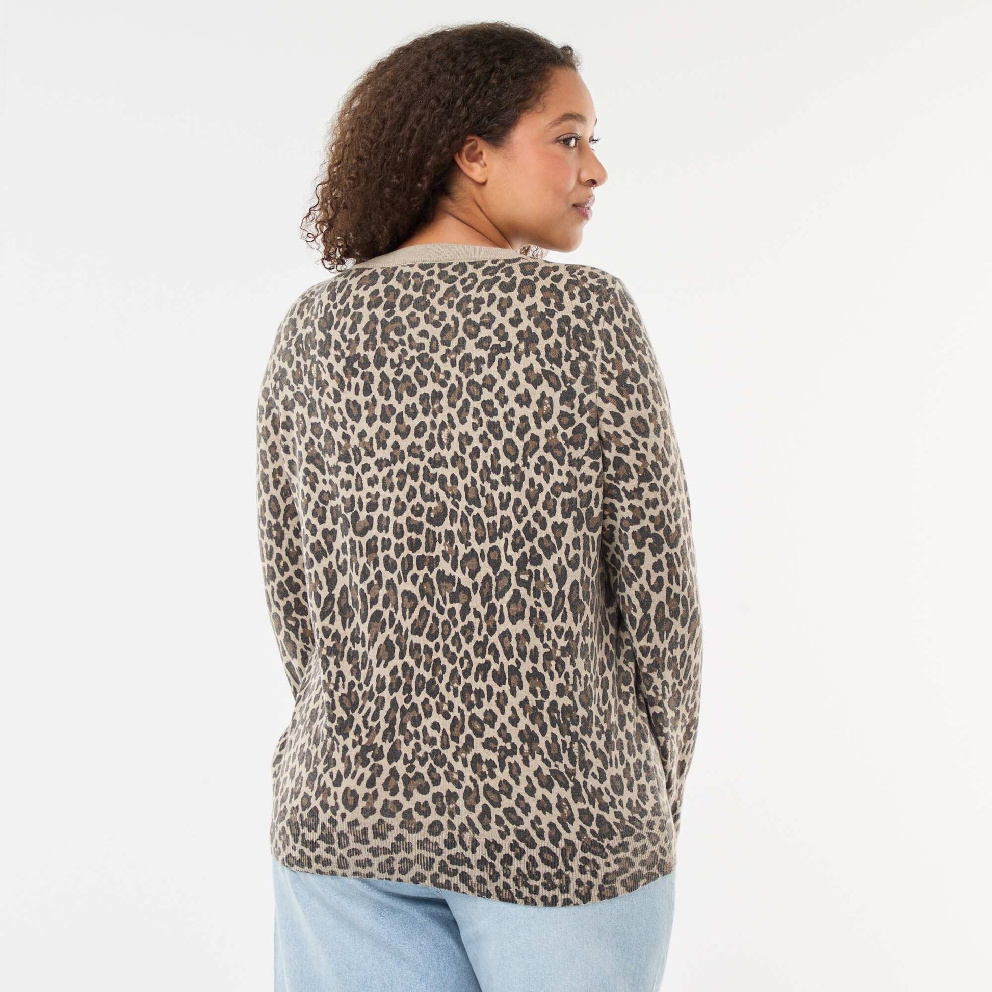 Leopard Print Fine Knit Cardigan BEIGE
