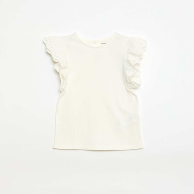 Short-sleeved T-shirt with Broderie Anglaise WHITE