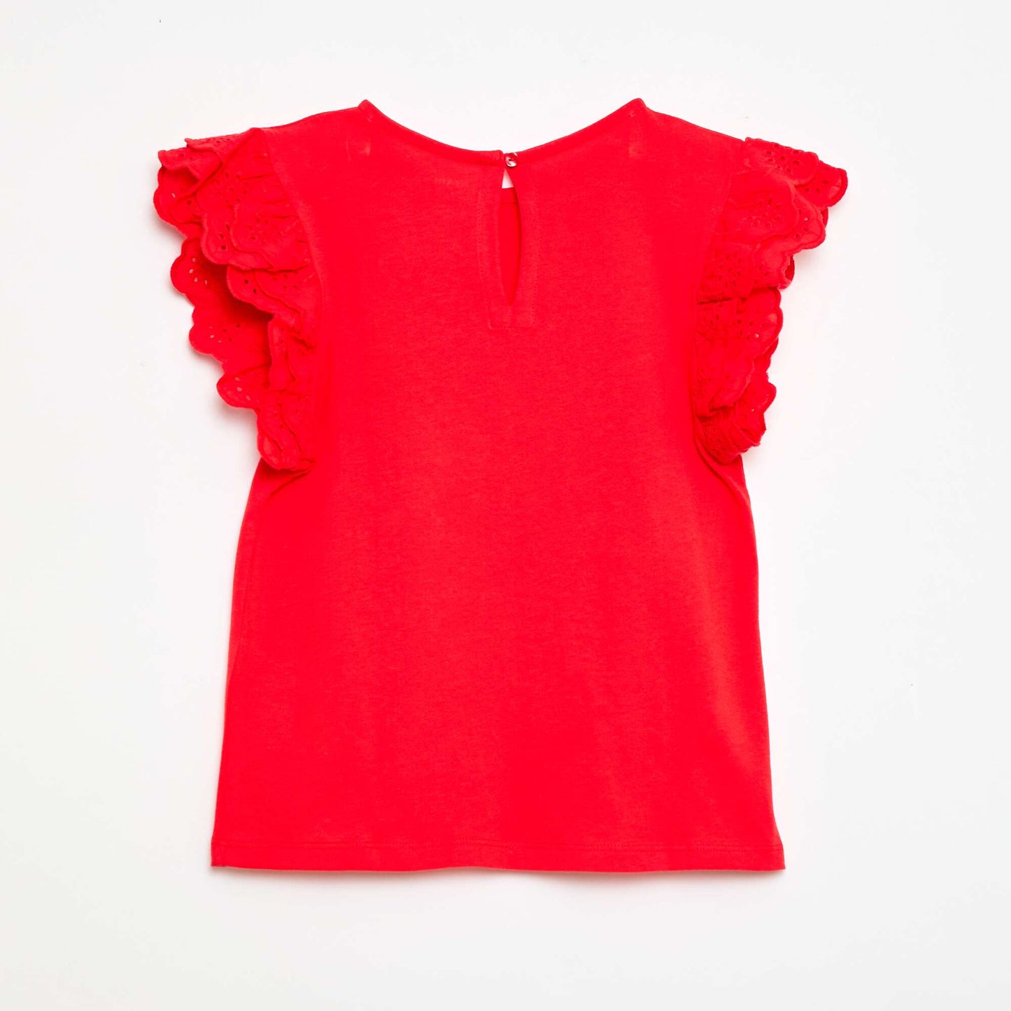 Short-sleeved T-shirt with Broderie Anglaise RED