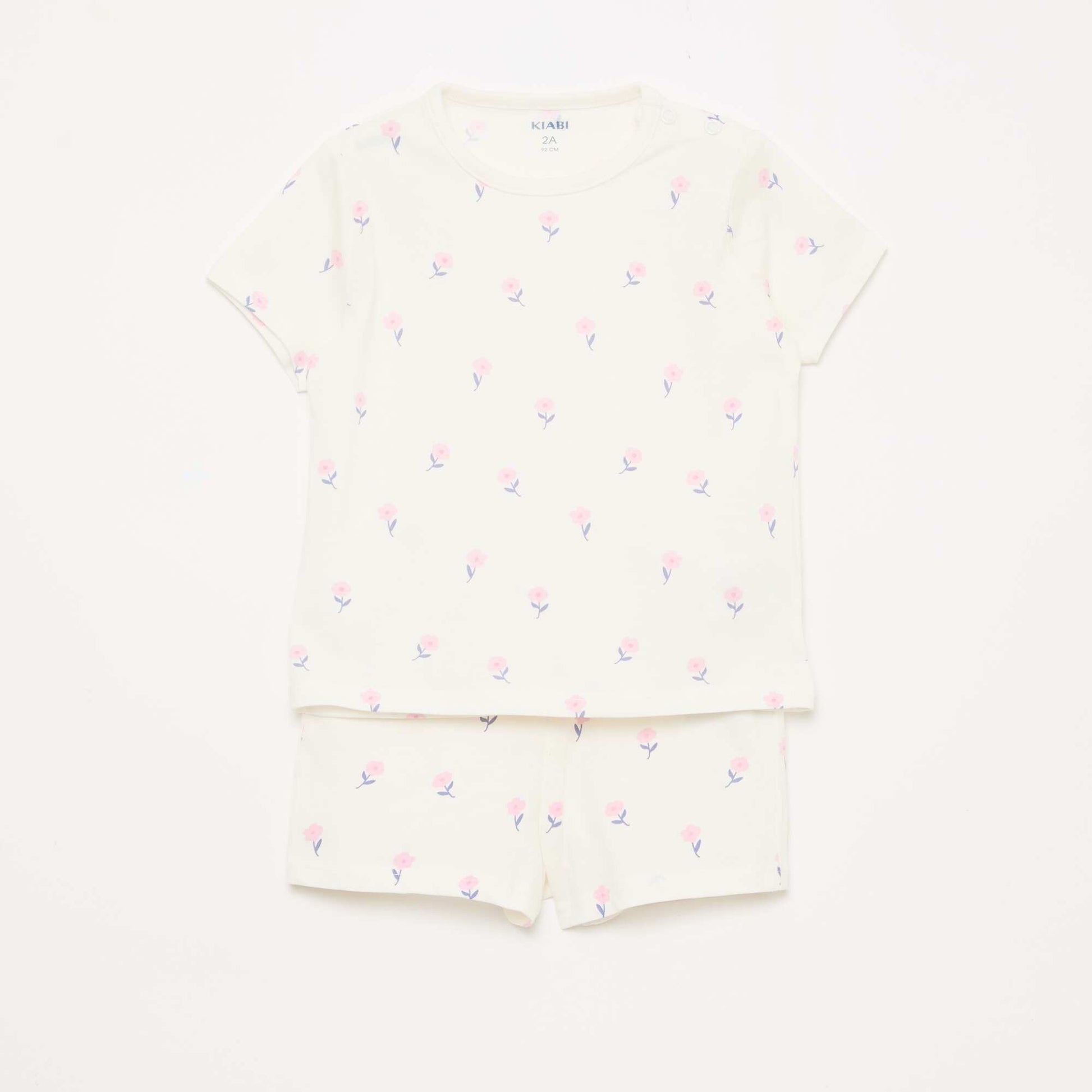 Short Pajama Set T-Shirt + Shorts - 2 Piece WHITE