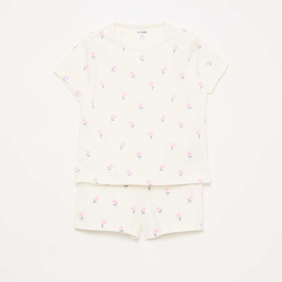 Short Pajama Set T-Shirt + Shorts - 2 Piece WHITE