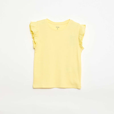 Ribbed T-shirt with Flutter Sleeves YELLOW