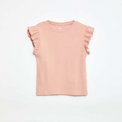 Ribbed T-shirt with Flutter Sleeves PINK