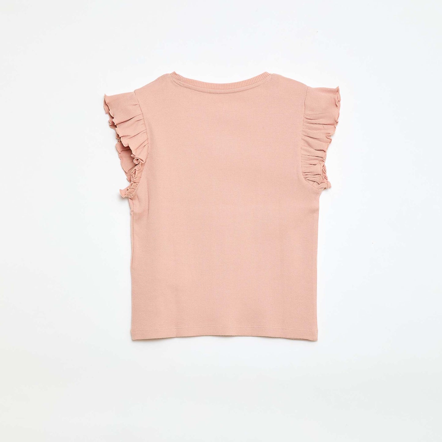 Ribbed T-shirt with Flutter Sleeves PINK