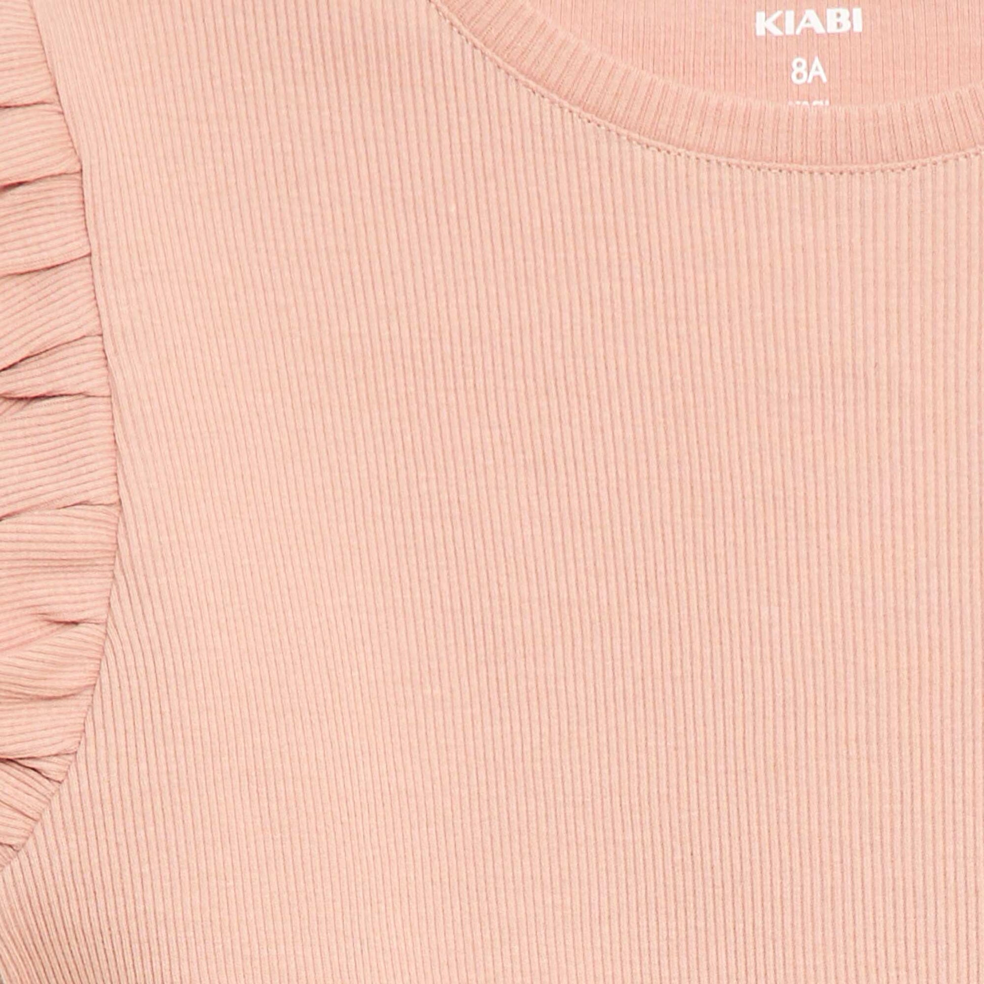Ribbed T-shirt with Flutter Sleeves PINK