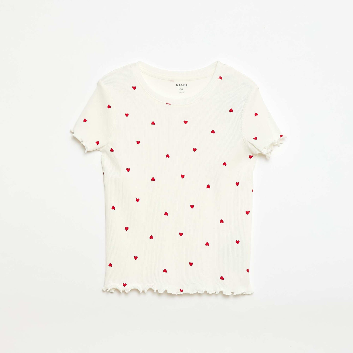 Ribbed T-shirt with Short Flutter Sleeves WHITE