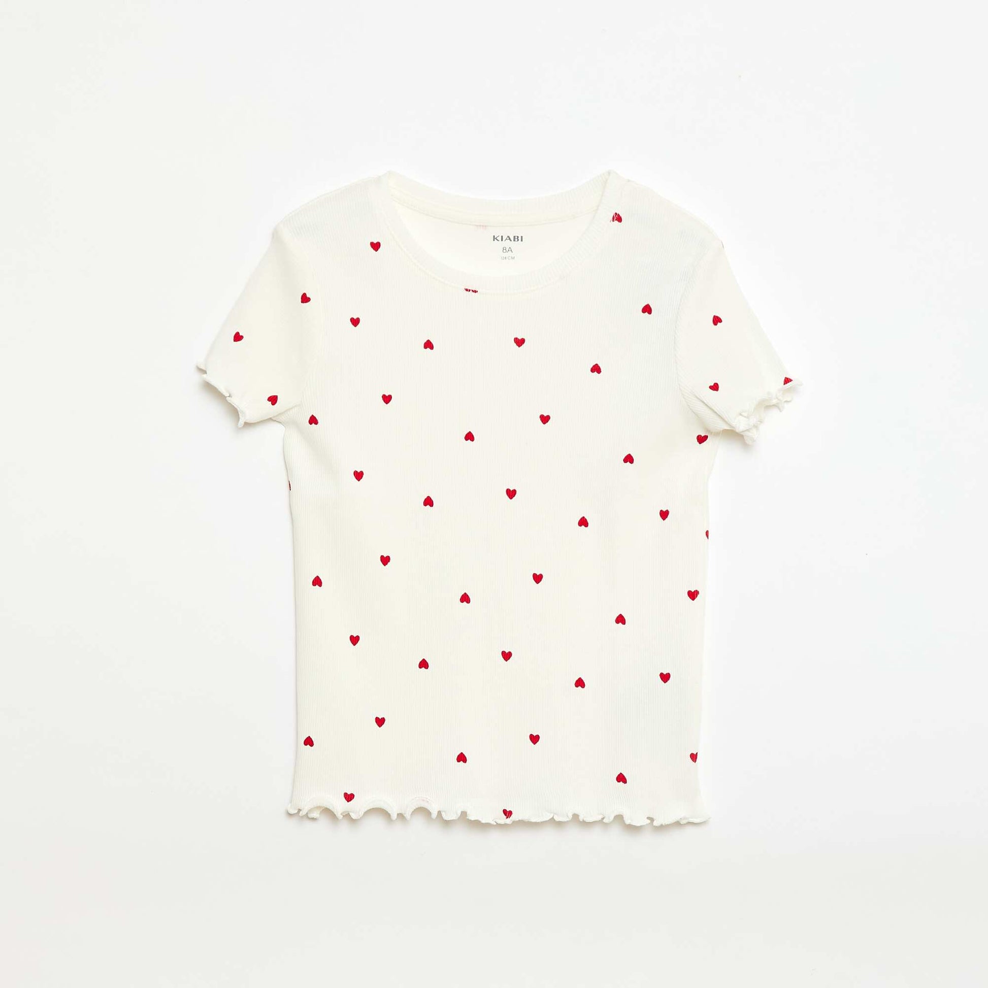 Ribbed T-shirt with Short Flutter Sleeves WHITE