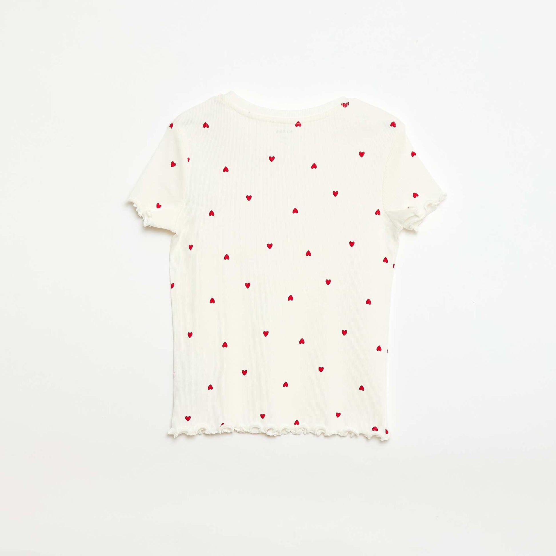 Ribbed T-shirt with Short Flutter Sleeves WHITE