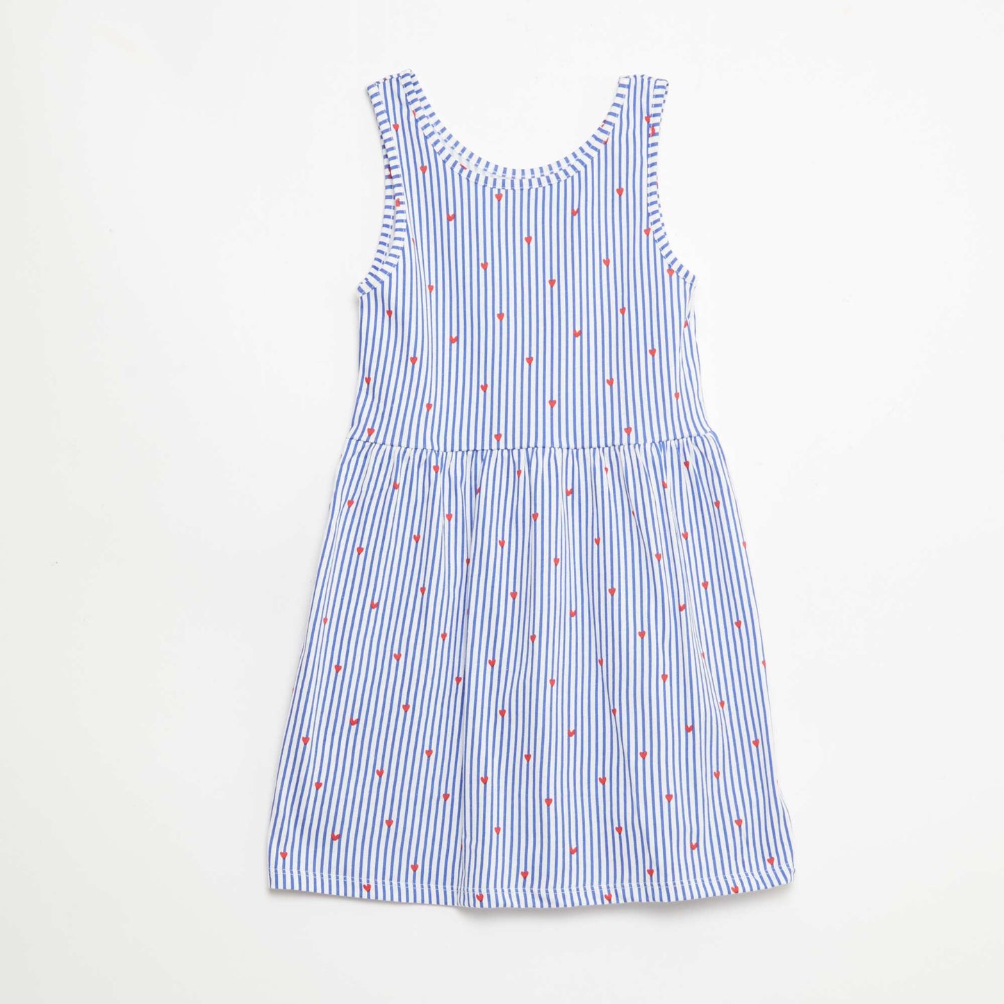 All-Over Cotton Knit Dress with Thin Straps BLUE