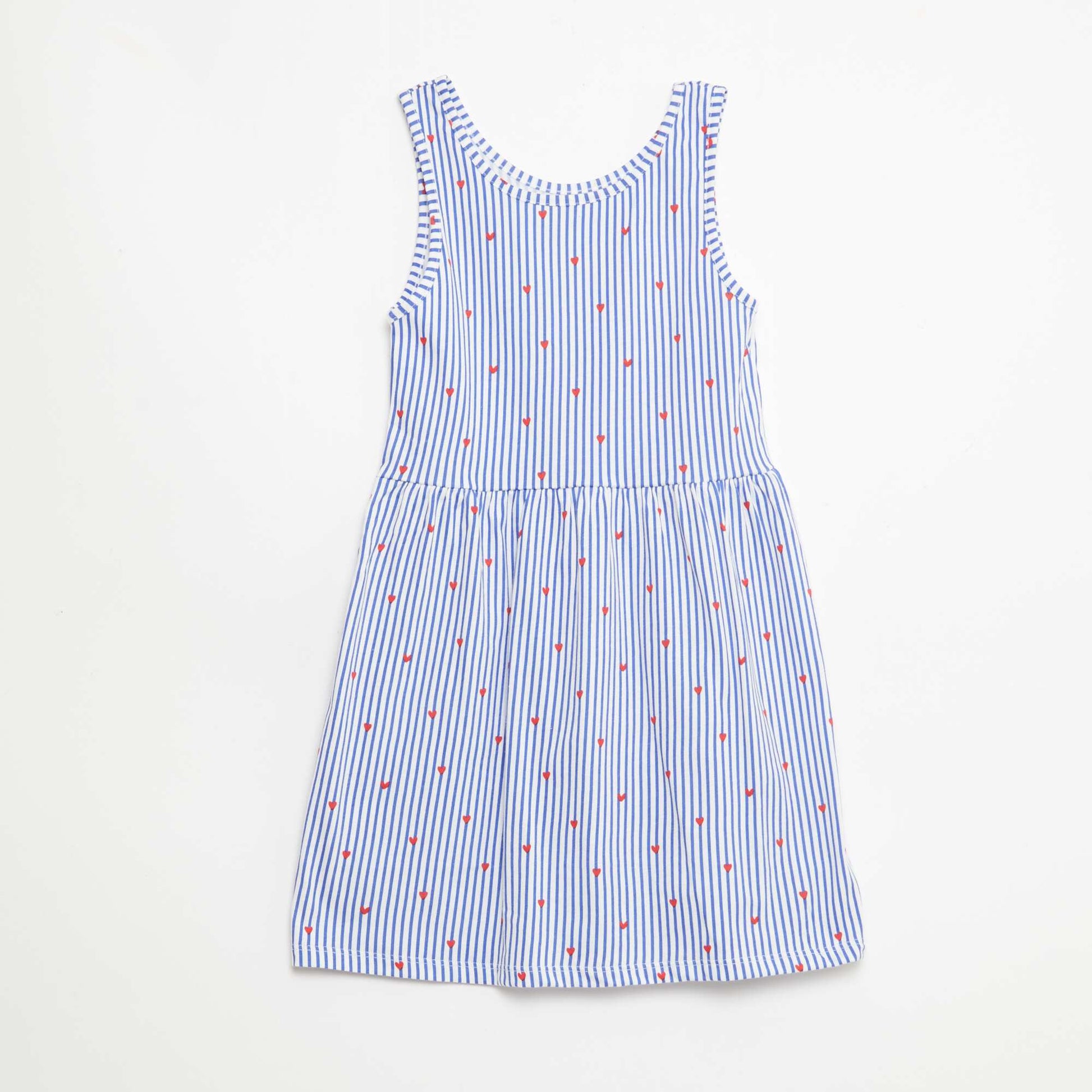 All-Over Cotton Knit Dress with Thin Straps BLUE