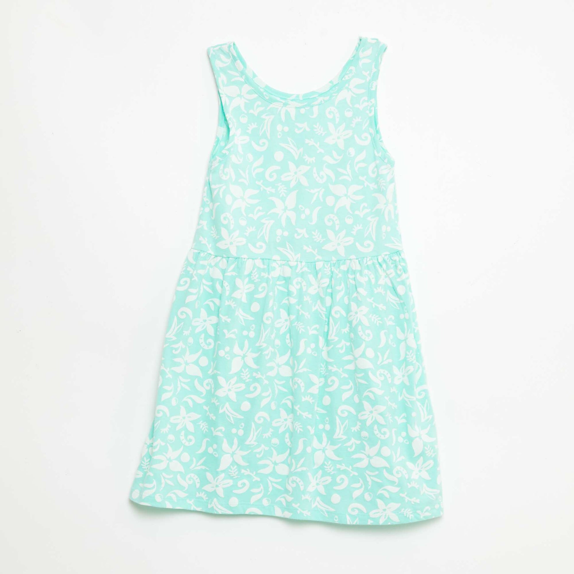 All-Over Cotton Knit Dress with Thin Straps GREEN