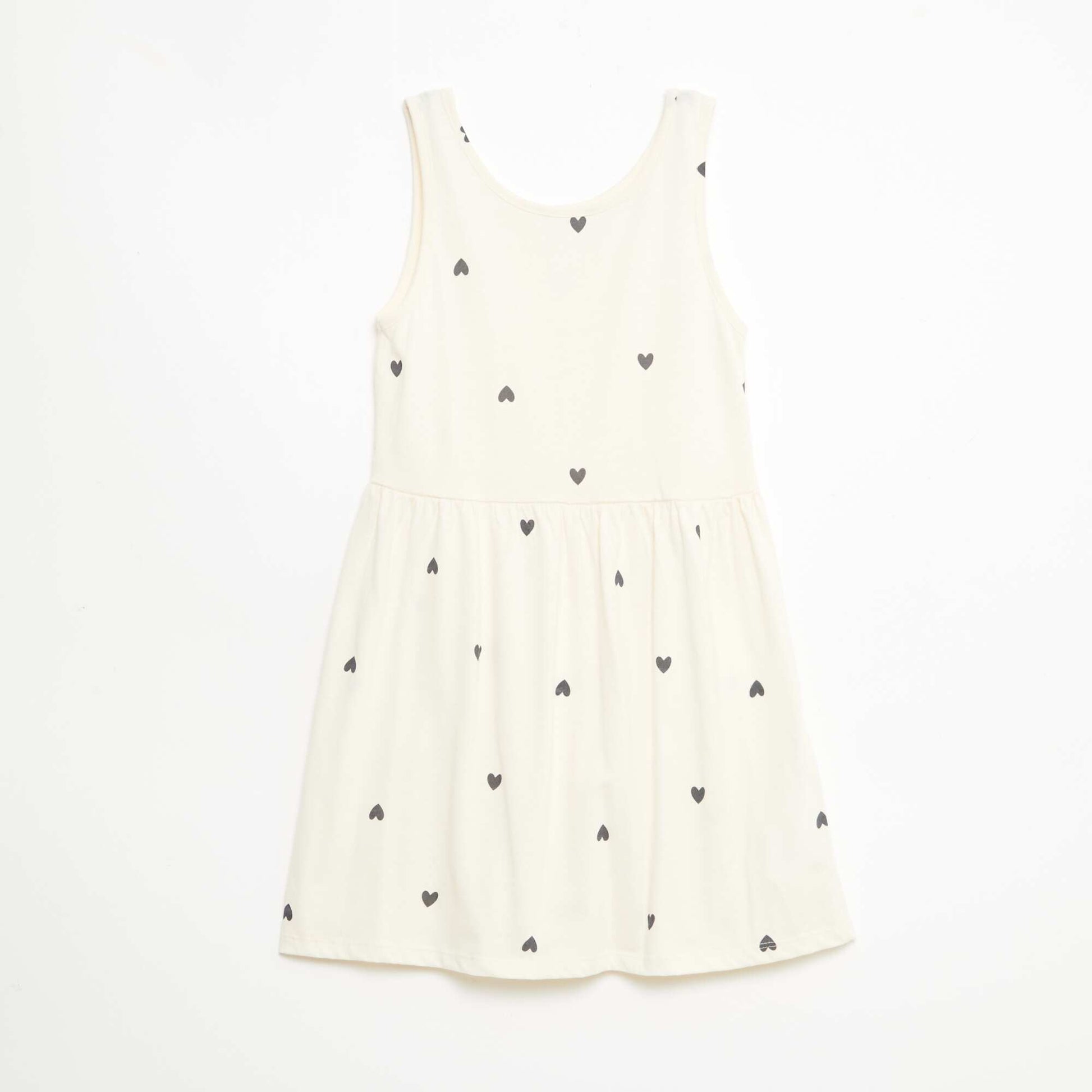 All-Over Cotton Knit Dress with Thin Straps BEIGE