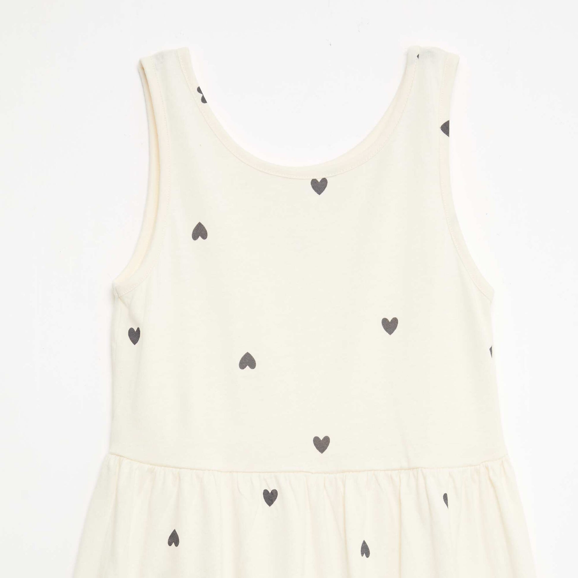 All-Over Cotton Knit Dress with Thin Straps BEIGE