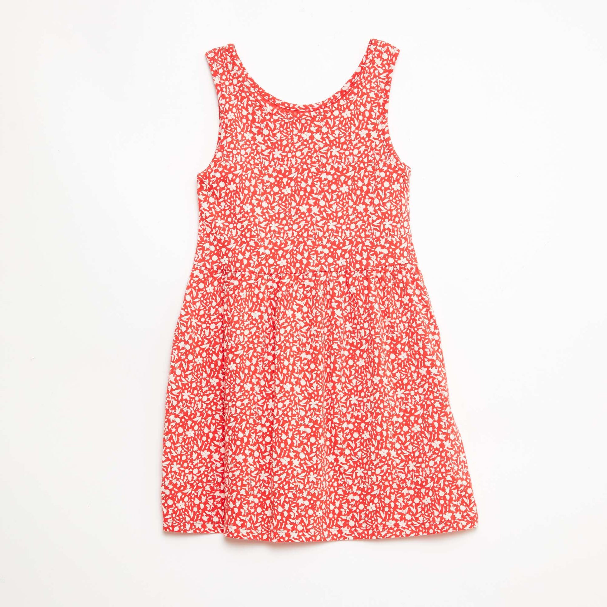 All-Over Cotton Knit Dress with Thin Straps RED