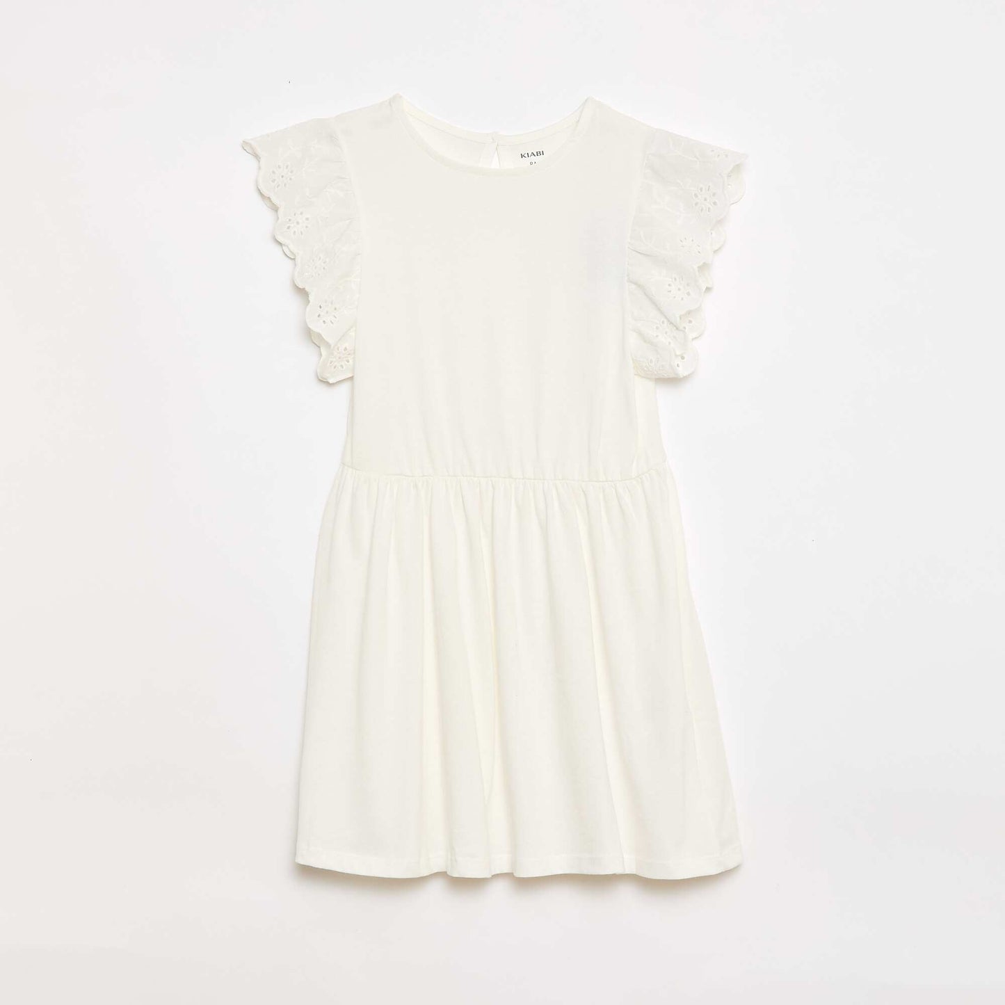 Jersey dress with short eyelet embroidery sleeves WHITE