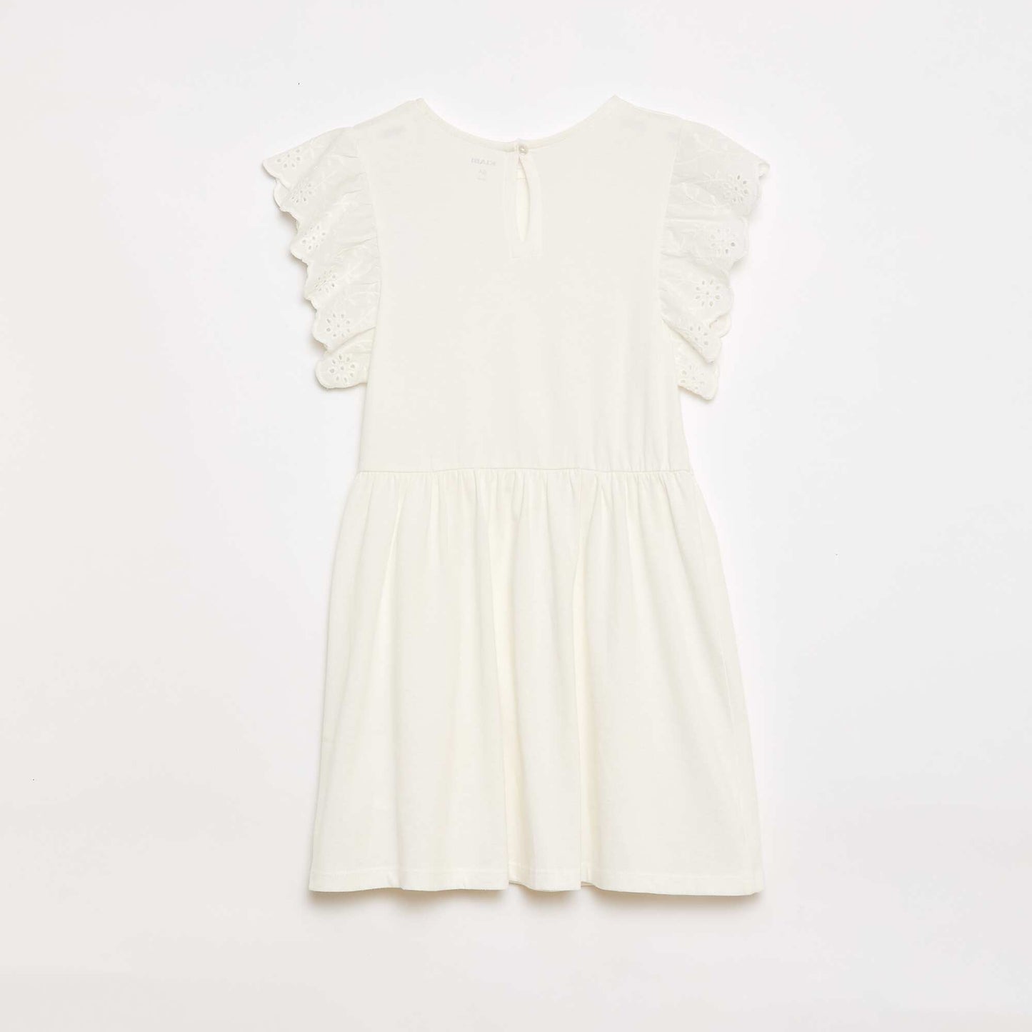 Jersey dress with short eyelet embroidery sleeves WHITE