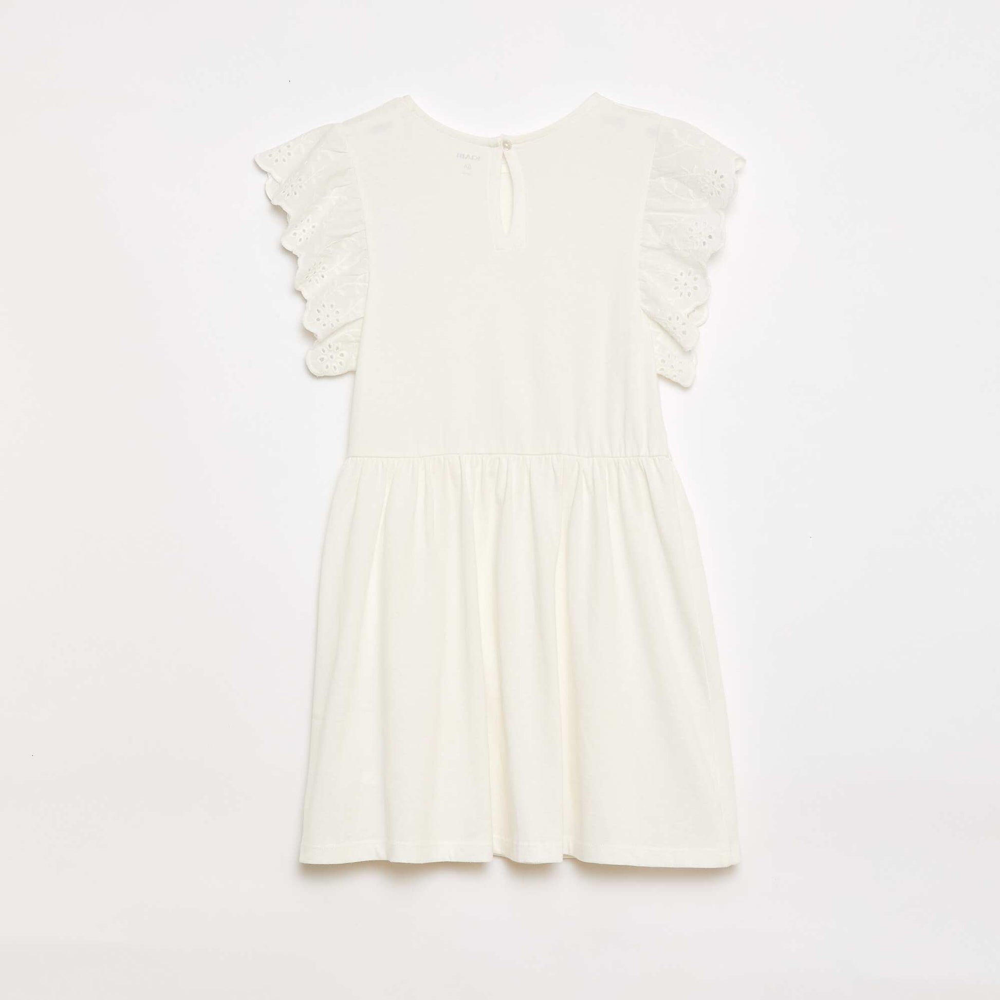 Jersey dress with short eyelet embroidery sleeves WHITE