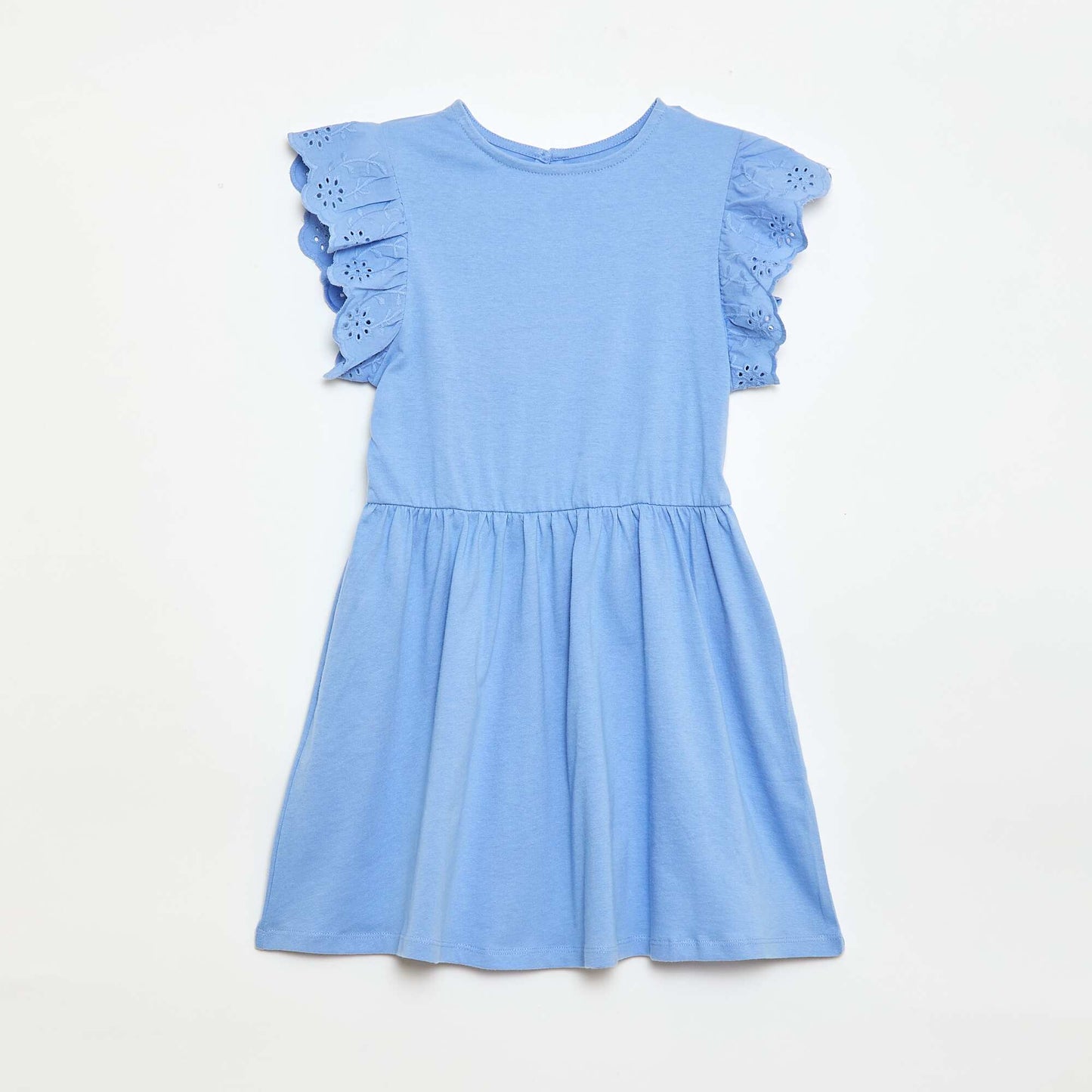 Jersey Dress with Eyelet Embroidered Short Sleeves BLUE