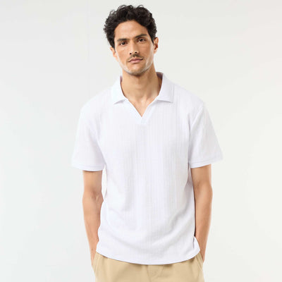 Honeycomb Knit Short-Sleeve Polo Shirt WHITE