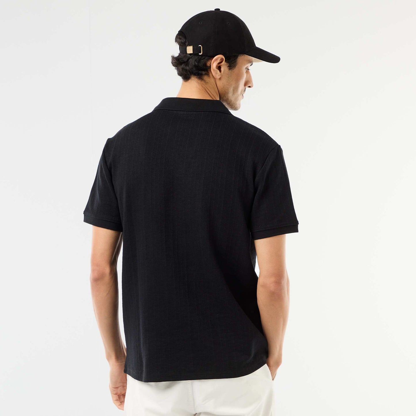 Honeycomb Knit Short-Sleeve Polo Shirt BLACK