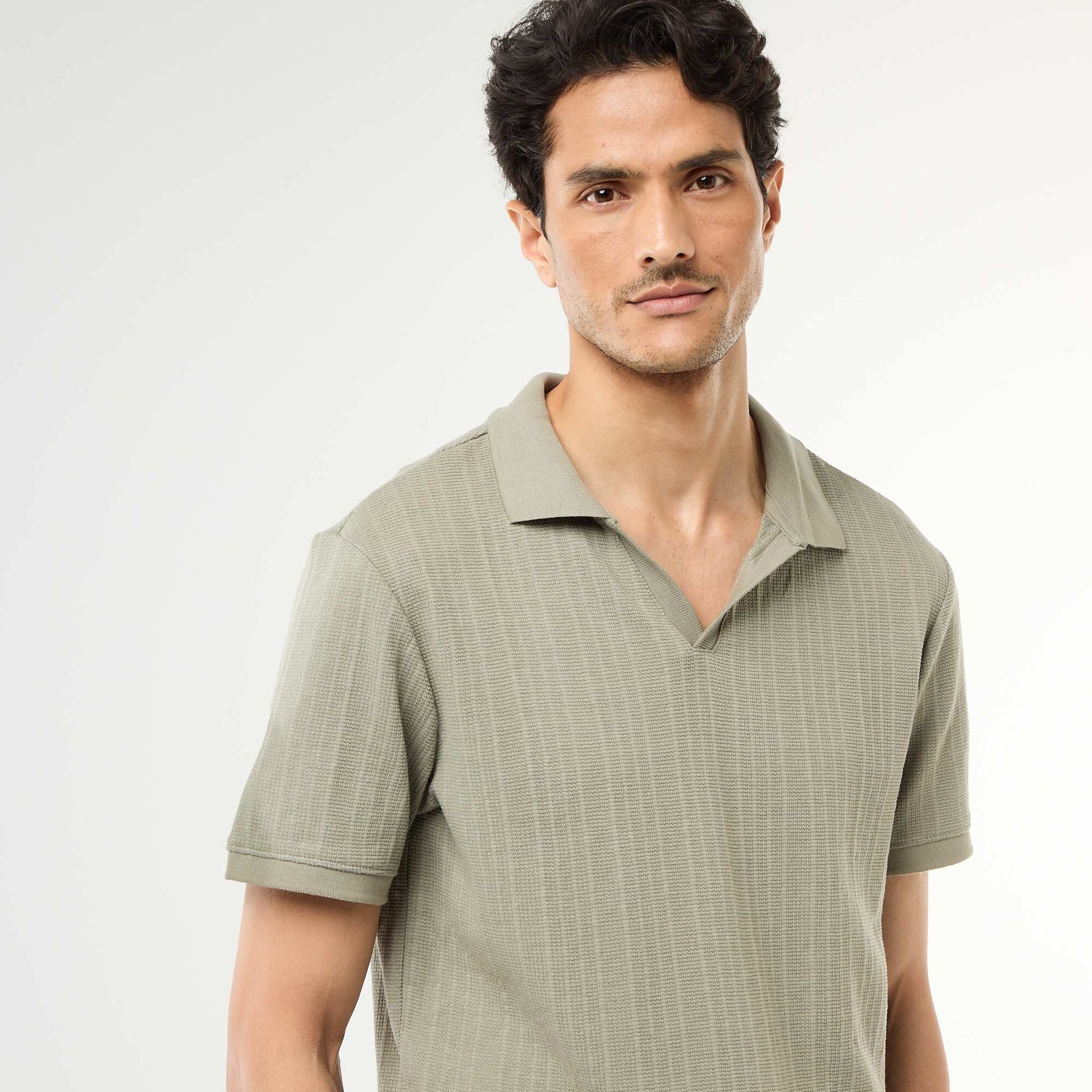 Honeycomb Knit Short-Sleeve Polo Shirt GREEN