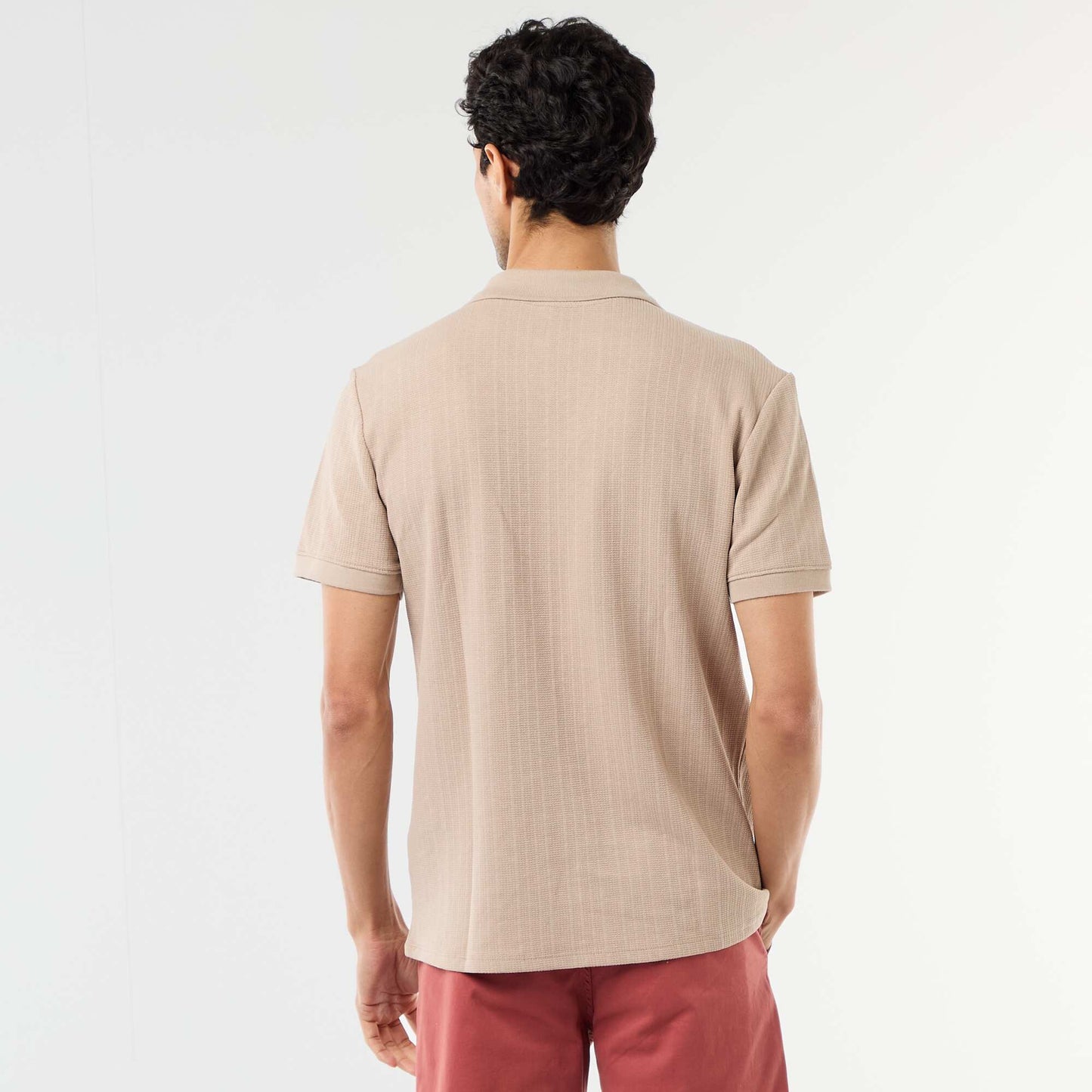Honeycomb Knit Short-Sleeve Polo Shirt BEIGE