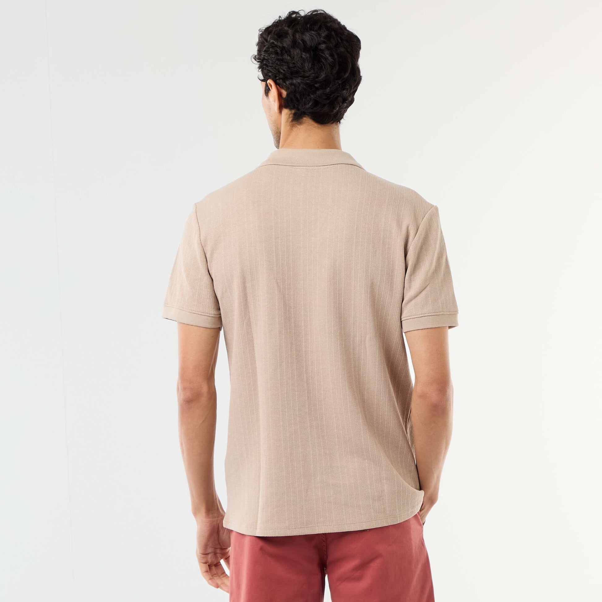 Honeycomb Knit Short-Sleeve Polo Shirt BEIGE