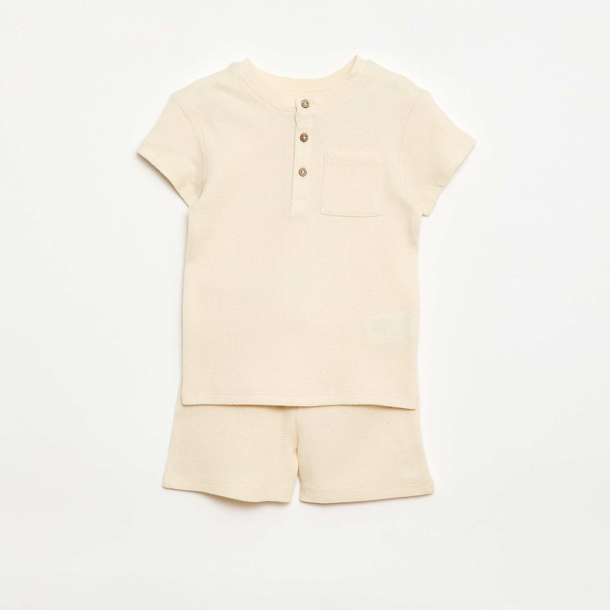 Ribbed Knit 2-Piece Short Pajama Set WHITE