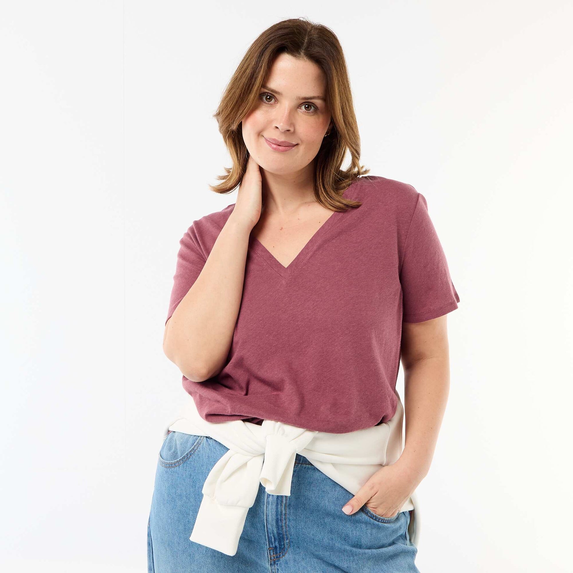 Basic V-Neck Short-Sleeve T-Shirt PINK