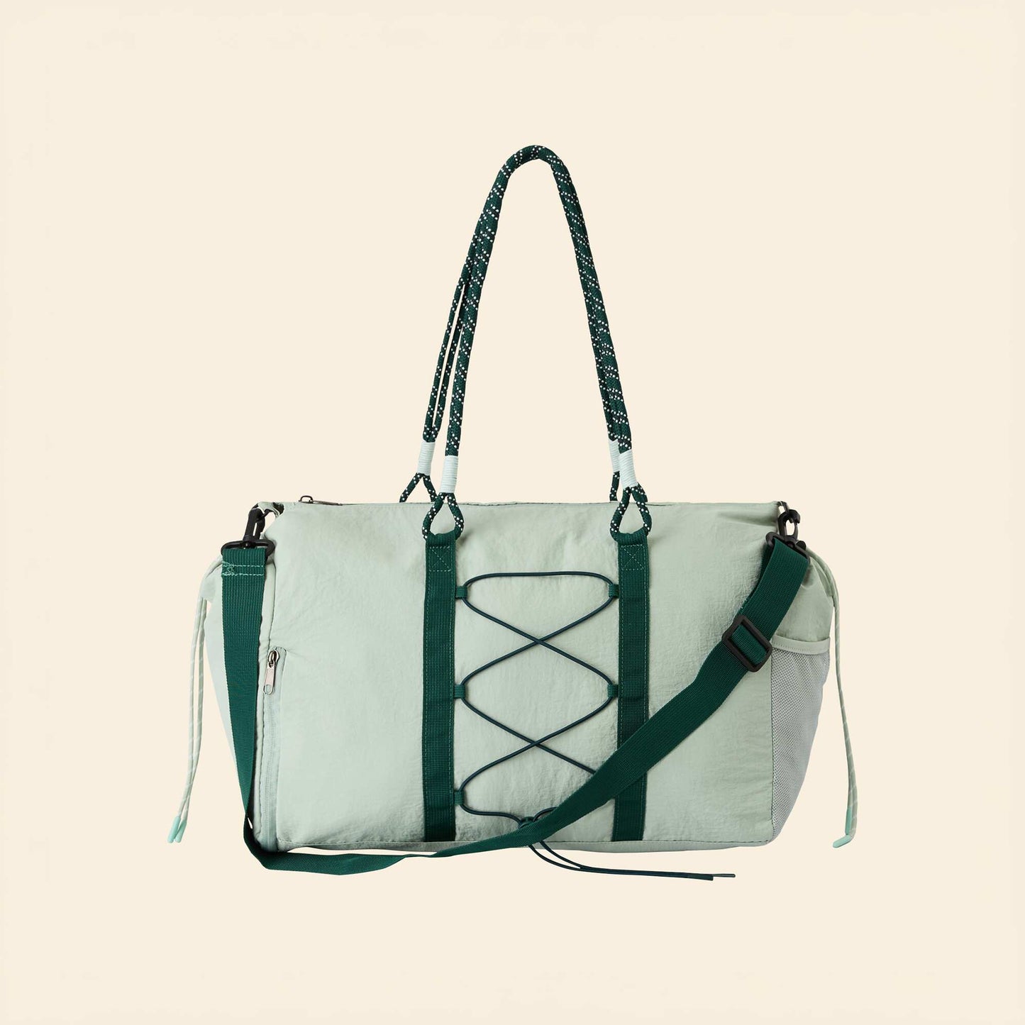 Sports bag with outer pockets and shoe compartment GREEN