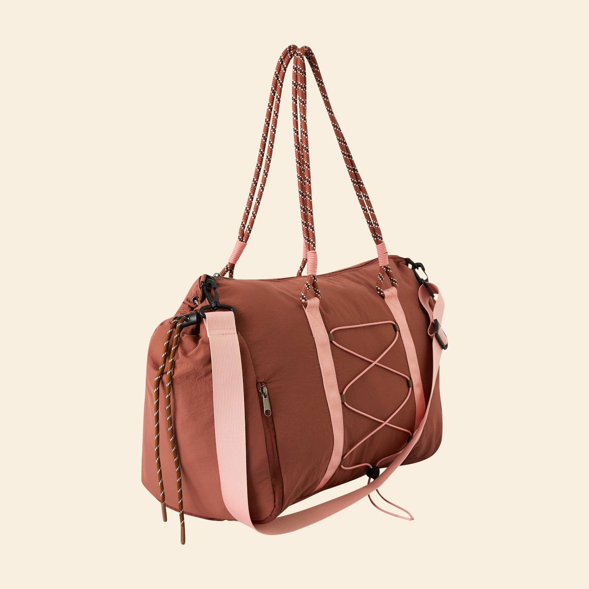 Sports bag with outer pockets and shoe compartment BROWN