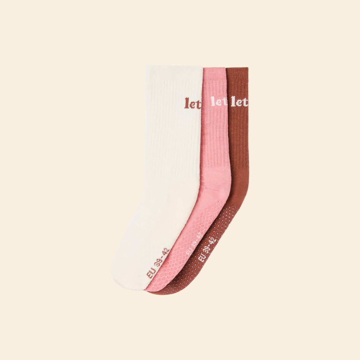 3-Pack of Non-Slip Socks BROWN