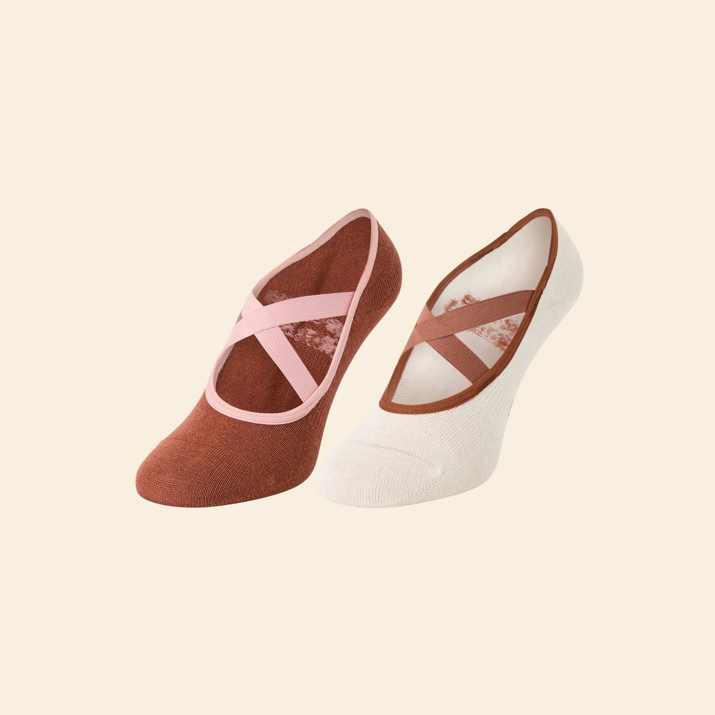 2-Pack of Cotton Yoga Ankle Socks BROWN