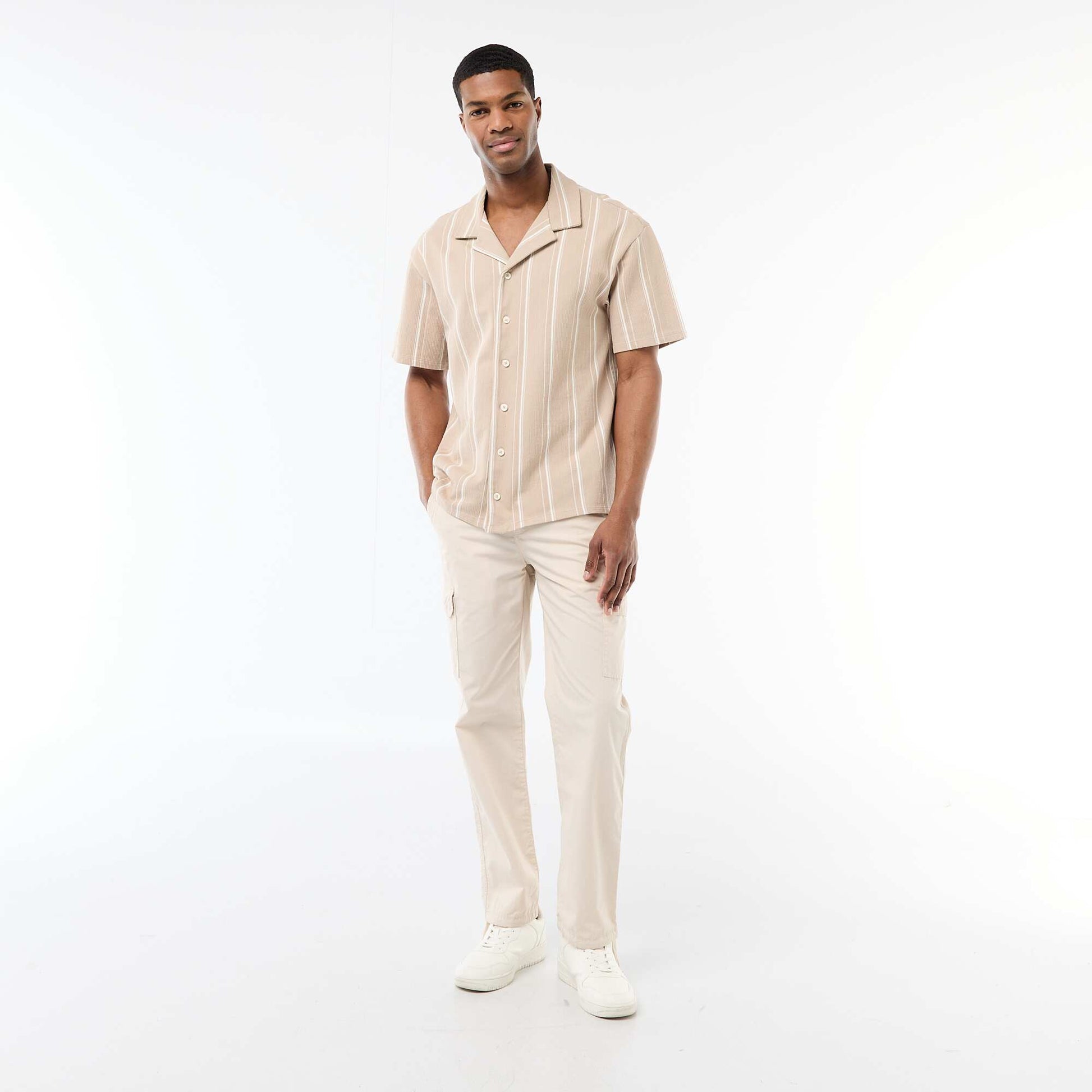 Striped Short-Sleeve Shirt BEIGE