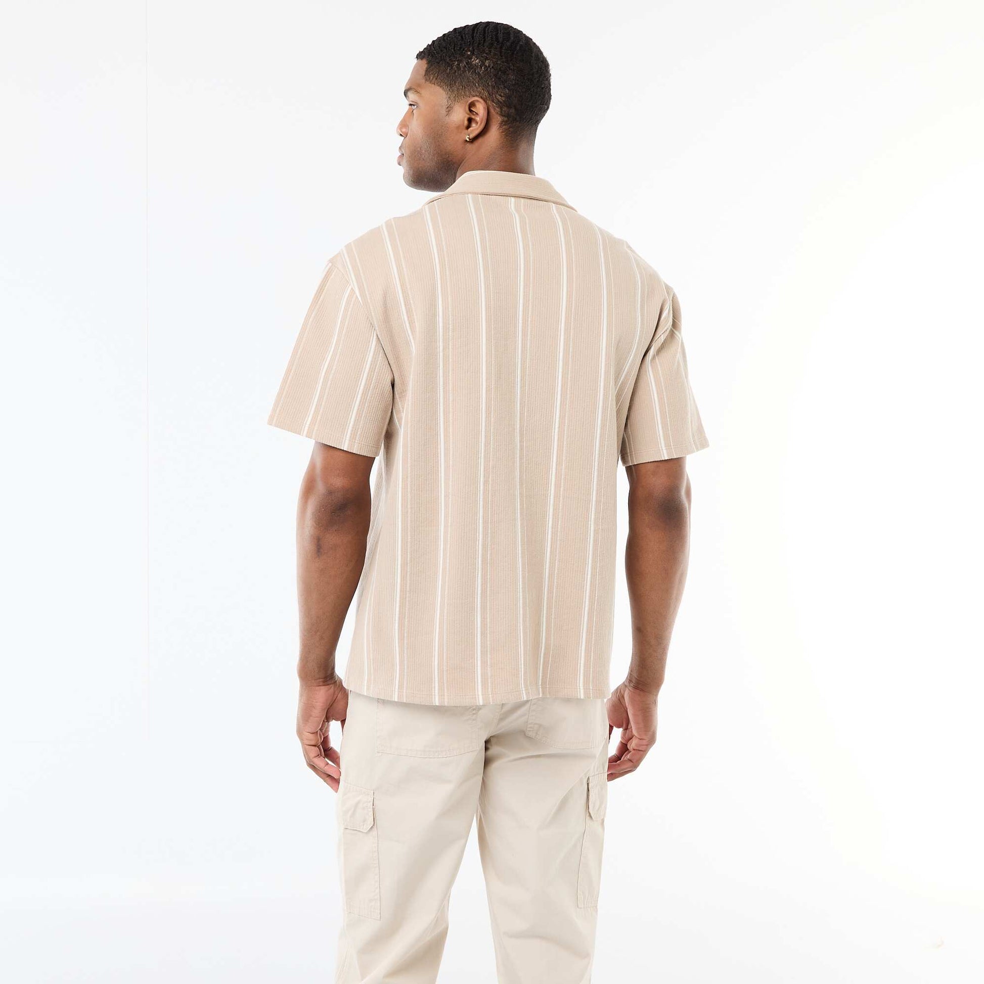 Striped Short-Sleeve Shirt BEIGE