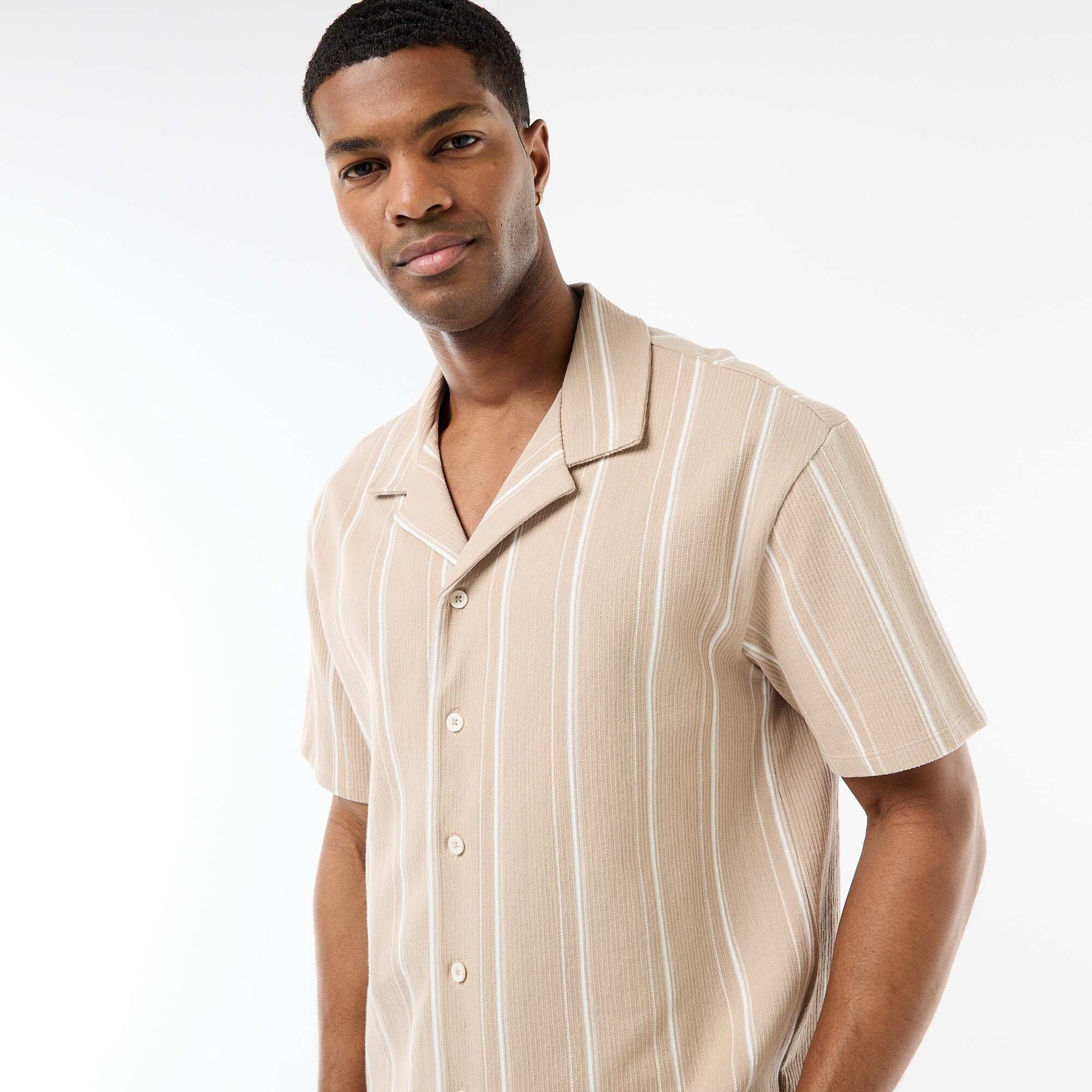 Striped Short-Sleeve Shirt BEIGE