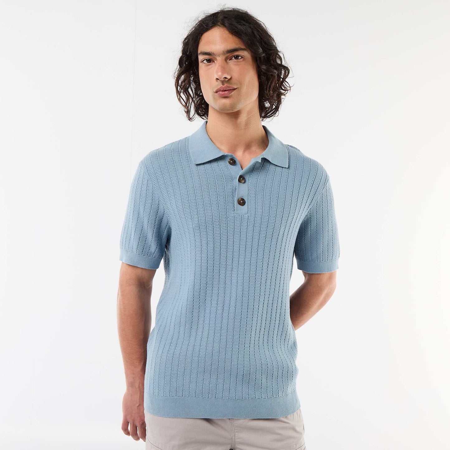 Knitted-Effect Polo Shirt BLUE