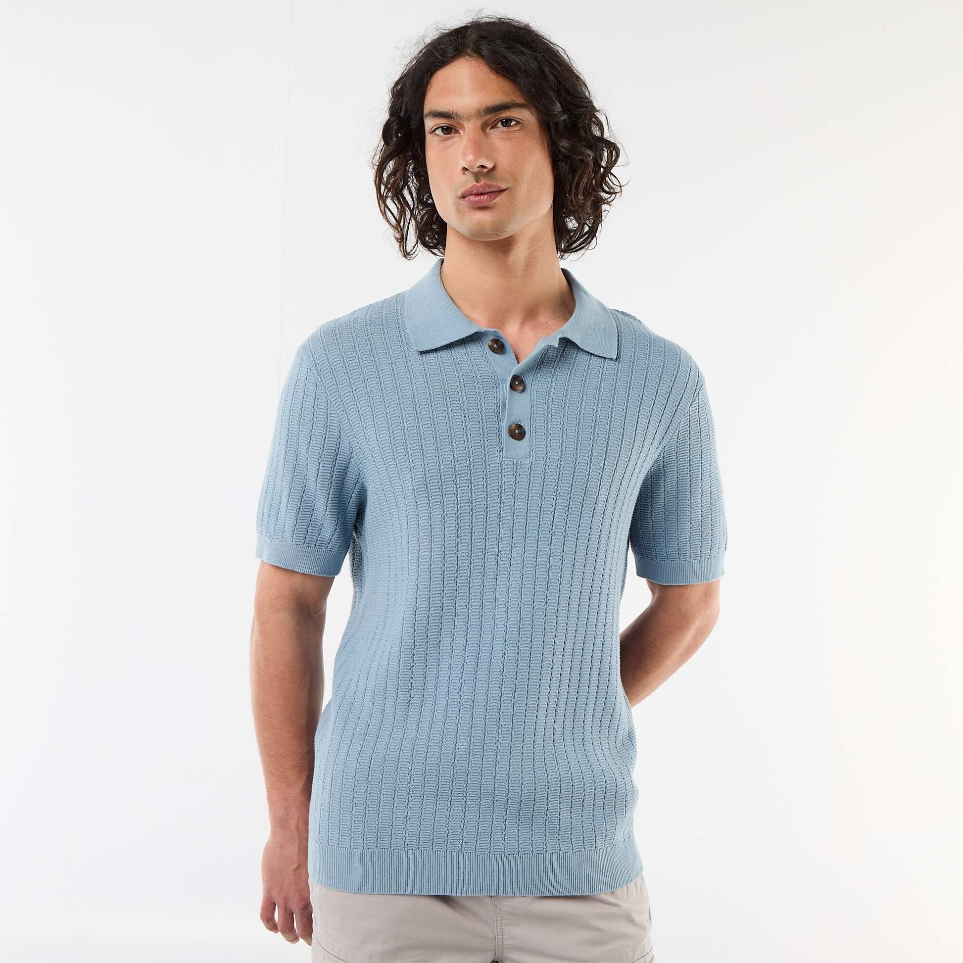 Knitted-Effect Polo Shirt BLUE