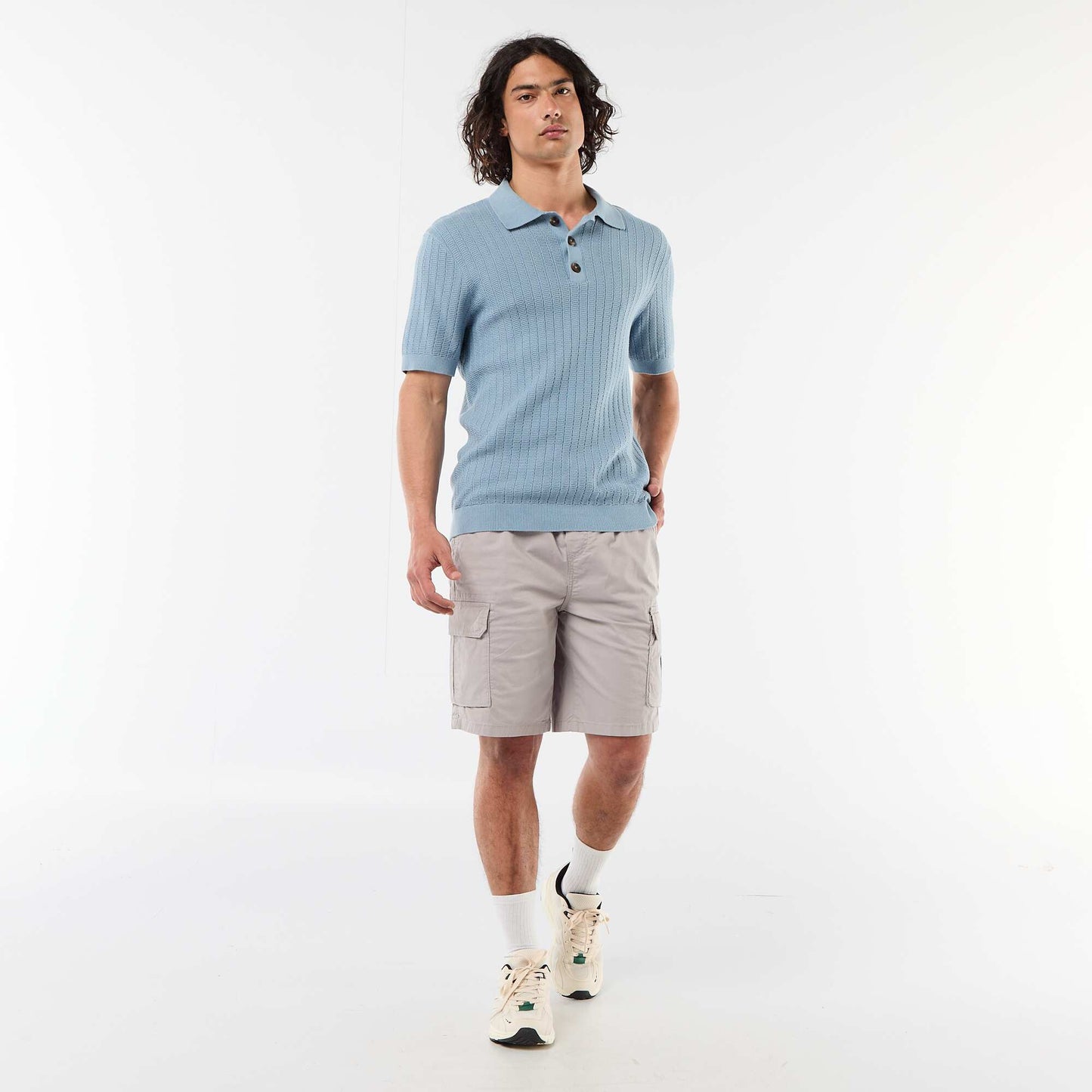 Knitted-Effect Polo Shirt BLUE