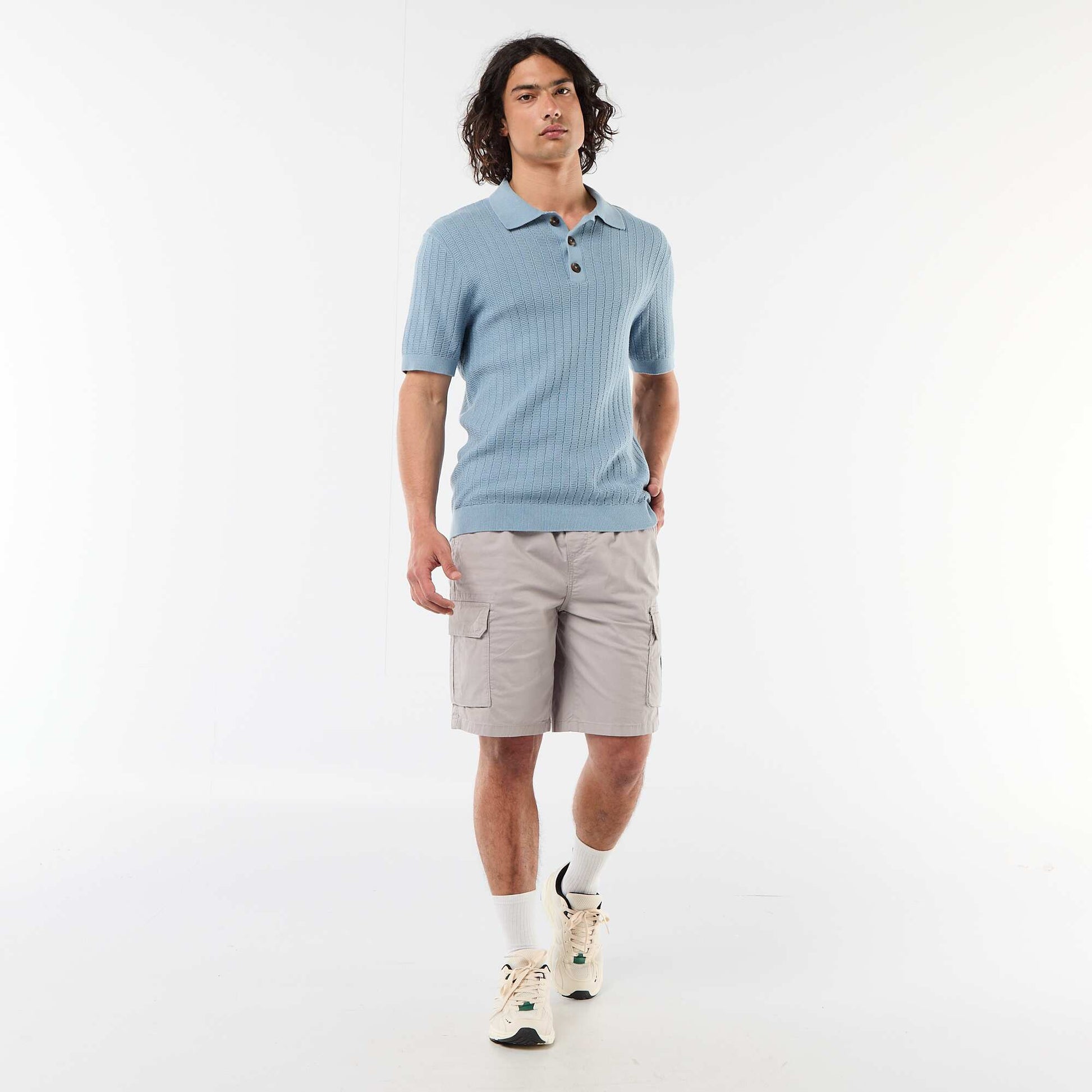 Knitted-Effect Polo Shirt BLUE